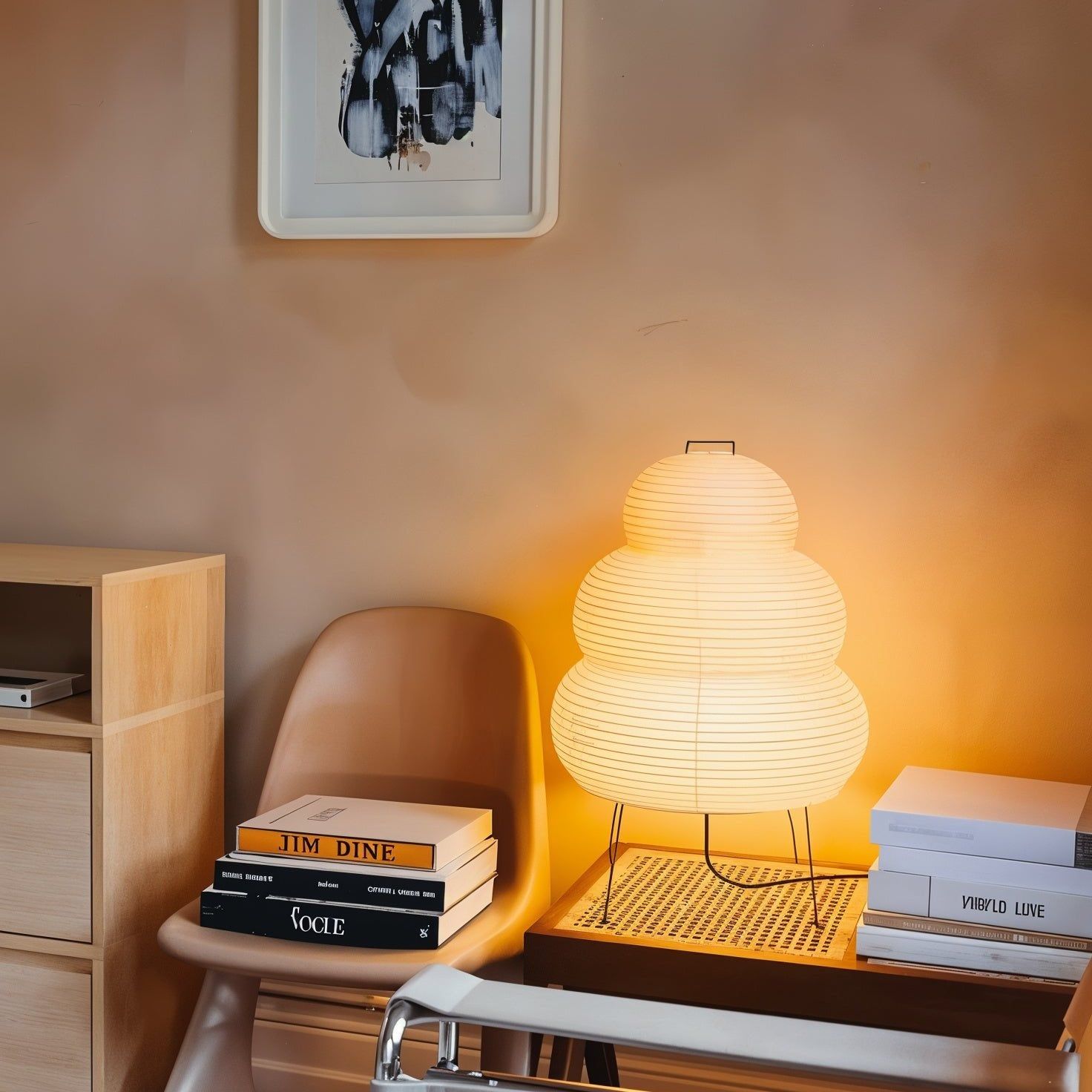 Tsuki Japanese Paper Lantern Table Lamp for Bedside and Living Room