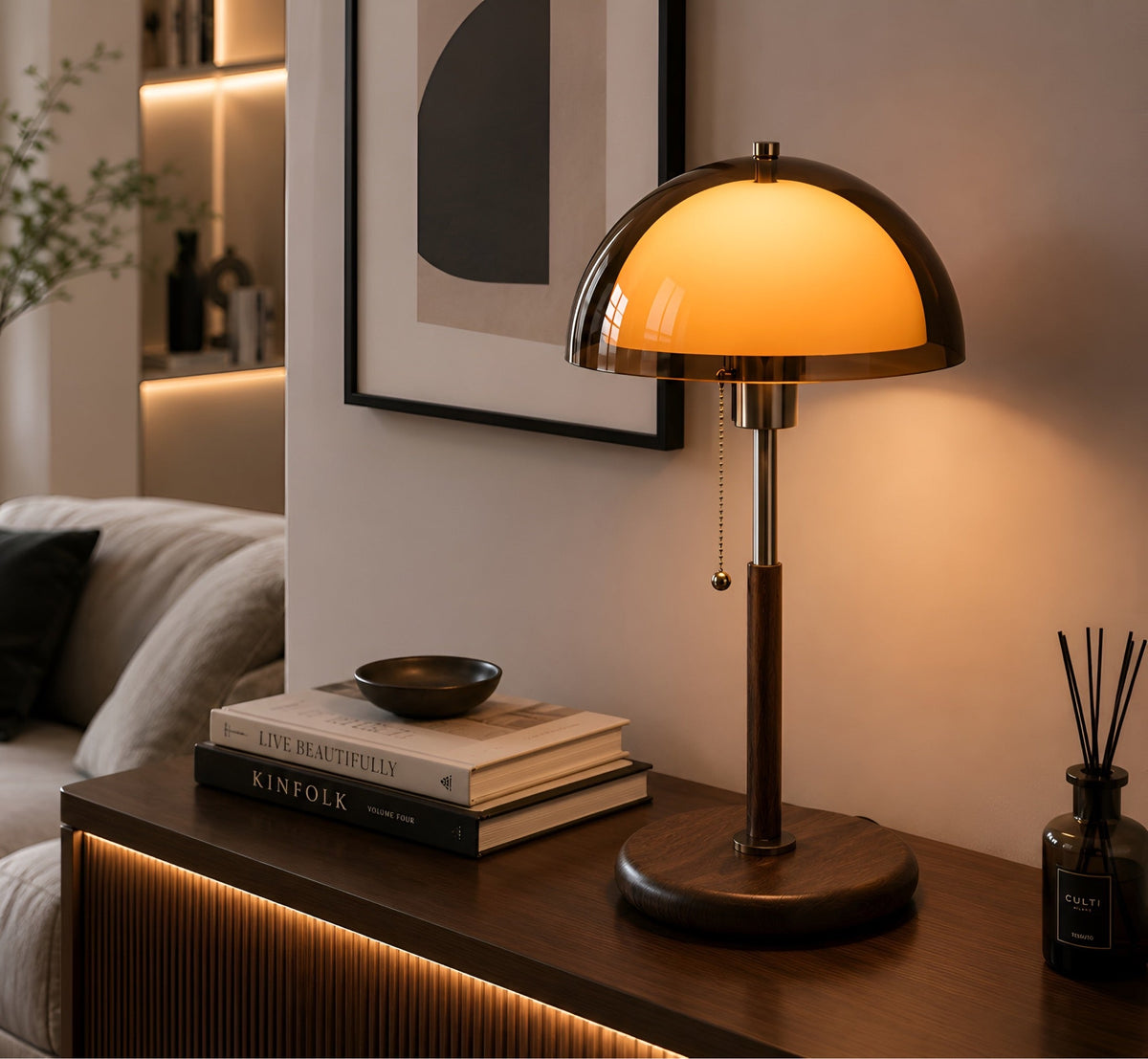 Kinoko Mushroom Amber Glass Table Lamp for Bedroom & Living Room