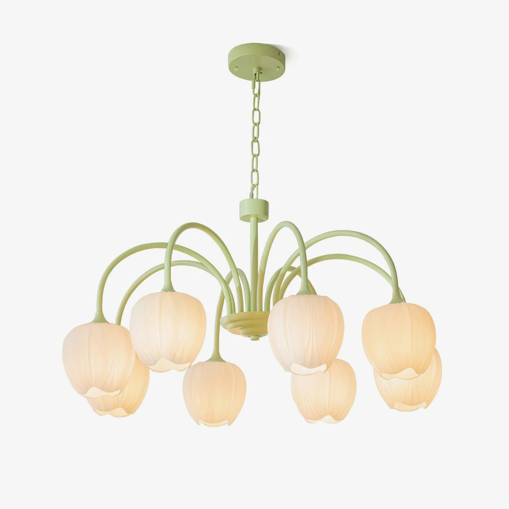 Fiore Matcha Green Tulip Glass Chandelier for Dining & Living Room