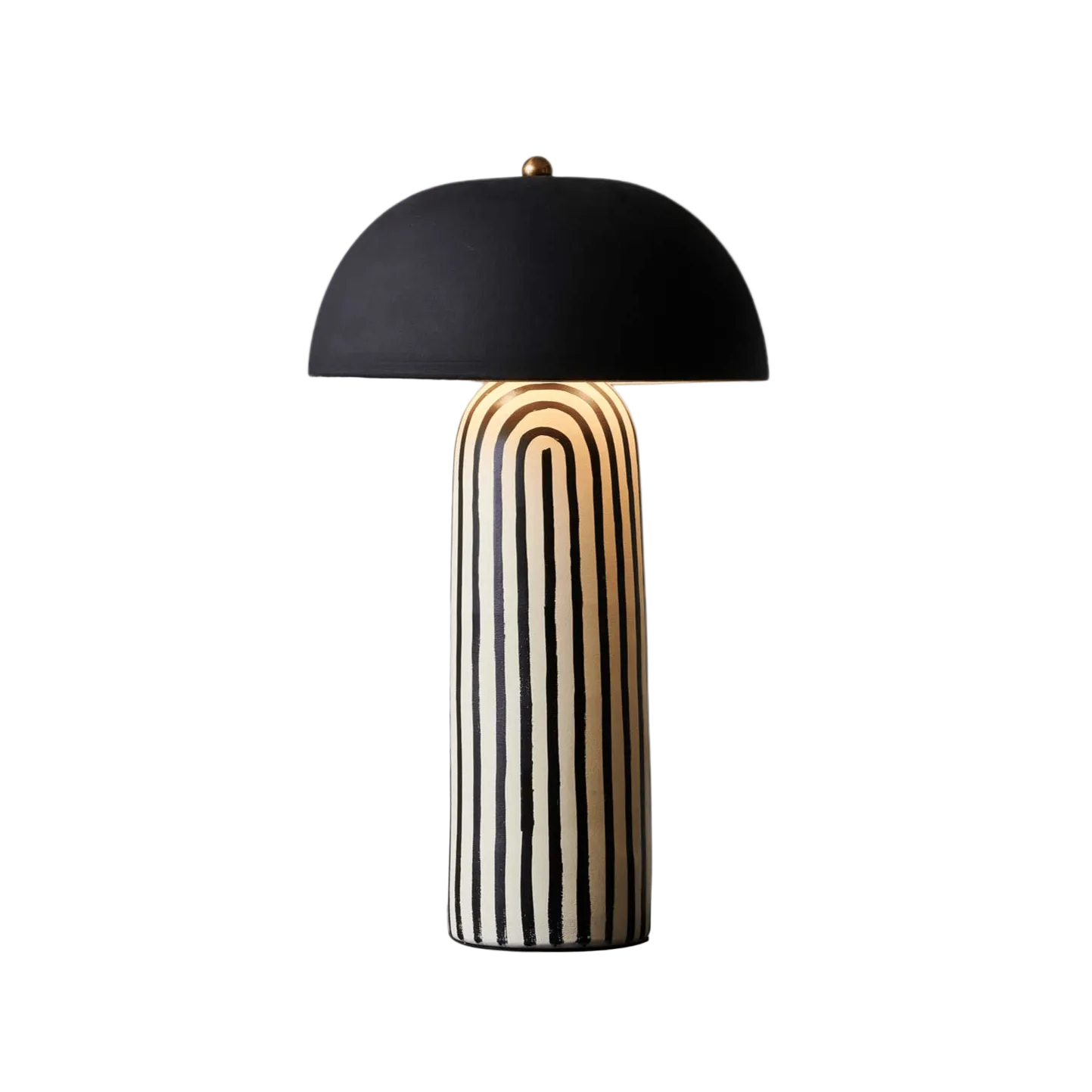 Tessa Striped Ceramic Table Lamp with Black Dome Shade for Living Room
