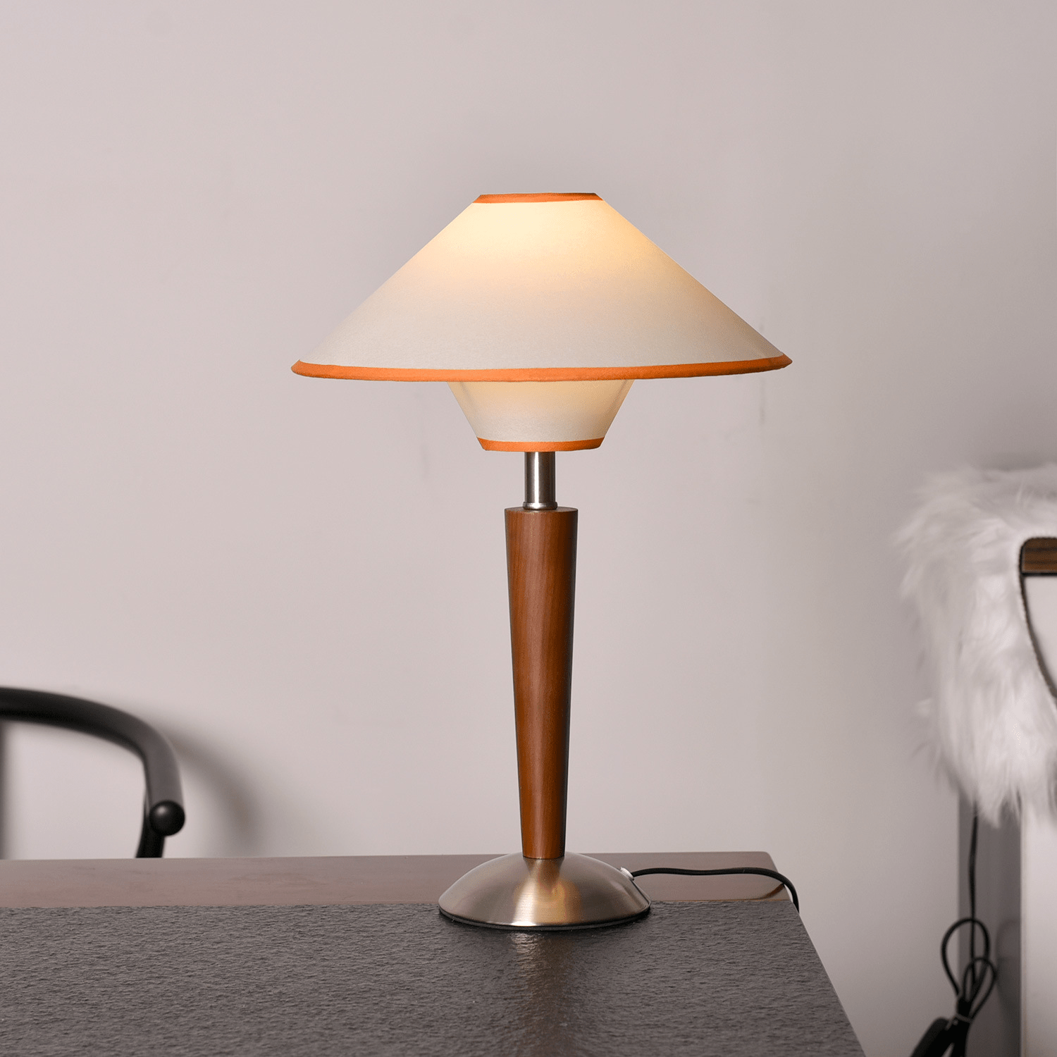 Alden Wood and Metal Fabric Shade Bedside Table Lamp for Living Rooms