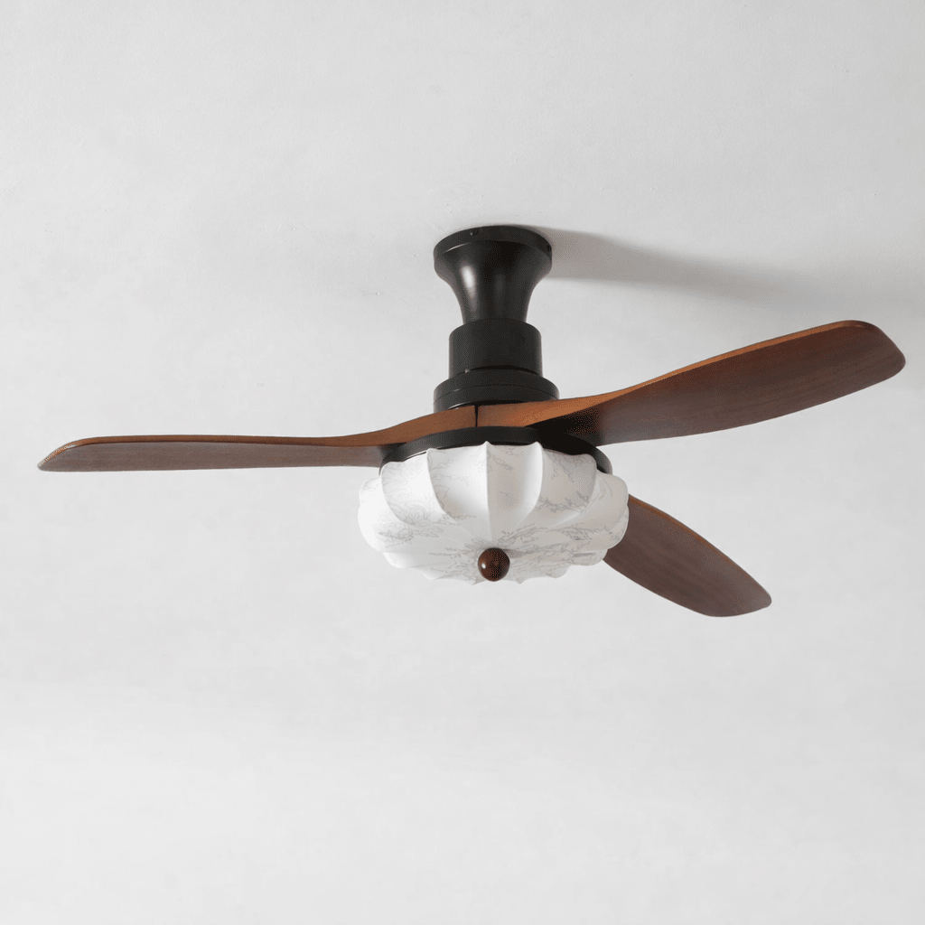 Hasu Walnut Wood Fabric Shade Ceiling Fan for Living Room & Bedroom