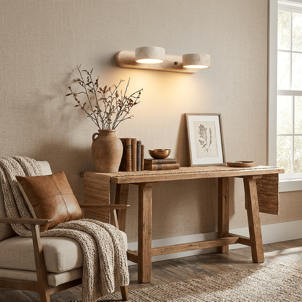 Ambra Natural Travertine Dimmable Wall Sconce for Bedroom & Hallway