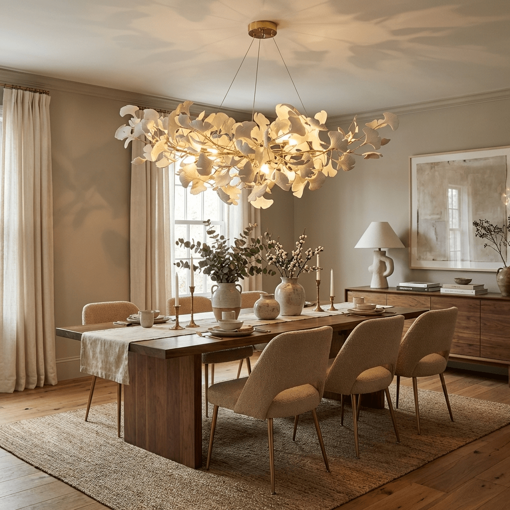 Icho Handcrafted Porcelain Ginkgo Chandelier for Dining & Living Room