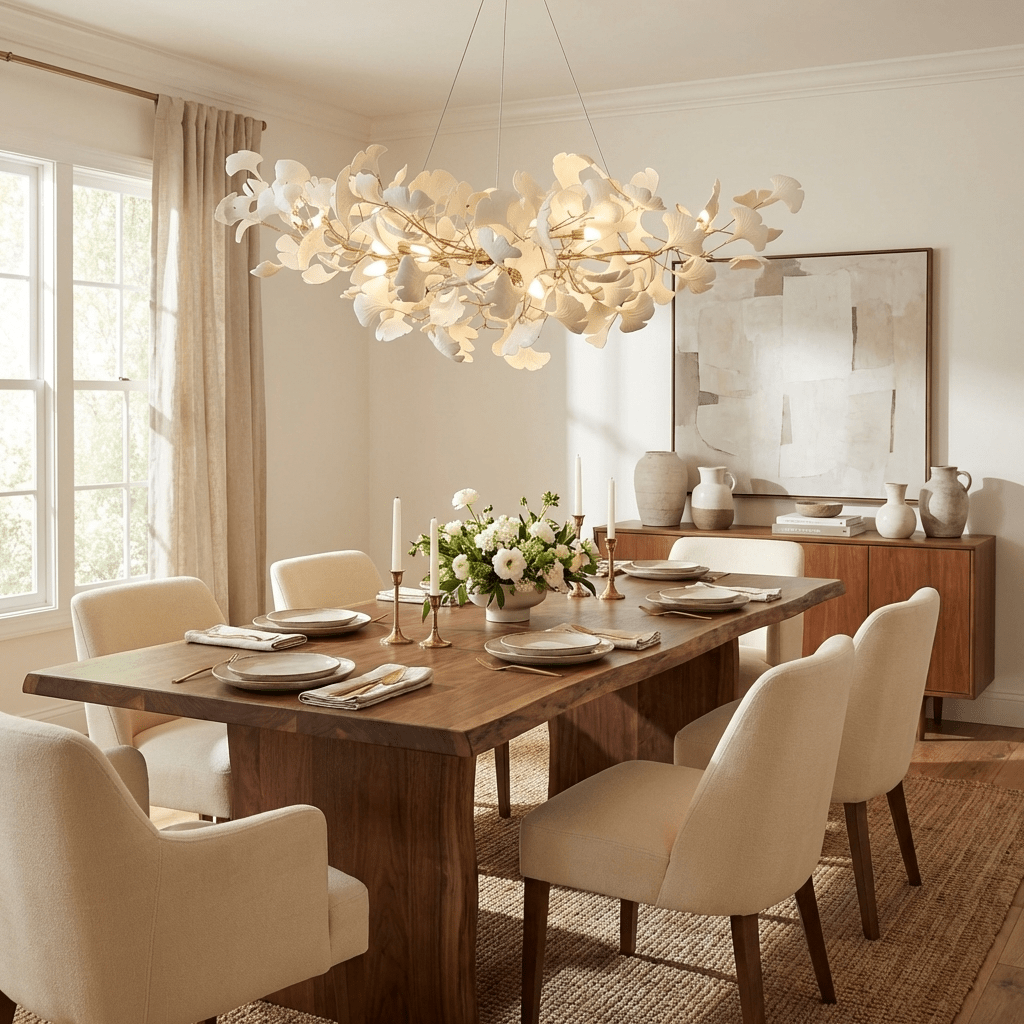 Icho Handcrafted Porcelain Ginkgo Chandelier for Dining & Living Room