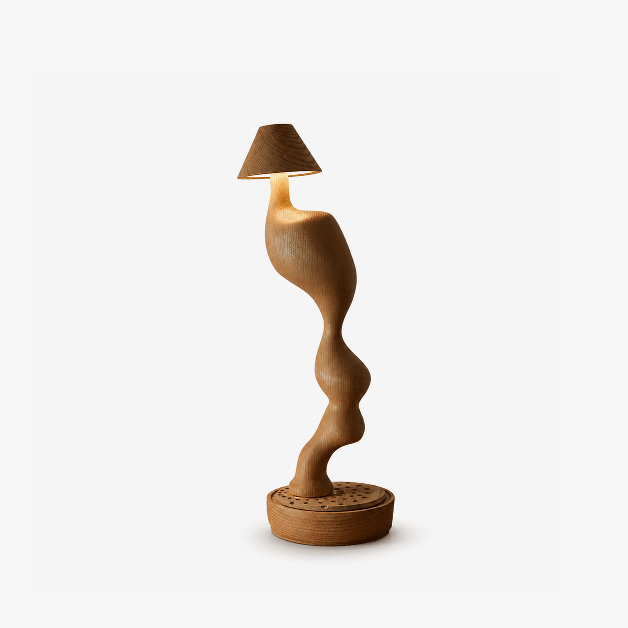 Fen Hand Carved Wood Cordless Table Lamp with Touch Dimmer for Bedside