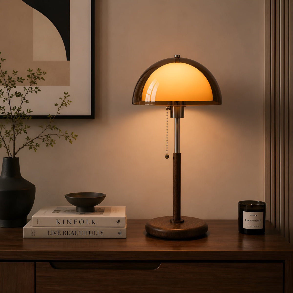 Kinoko Mushroom Amber Glass Table Lamp for Bedroom & Living Room