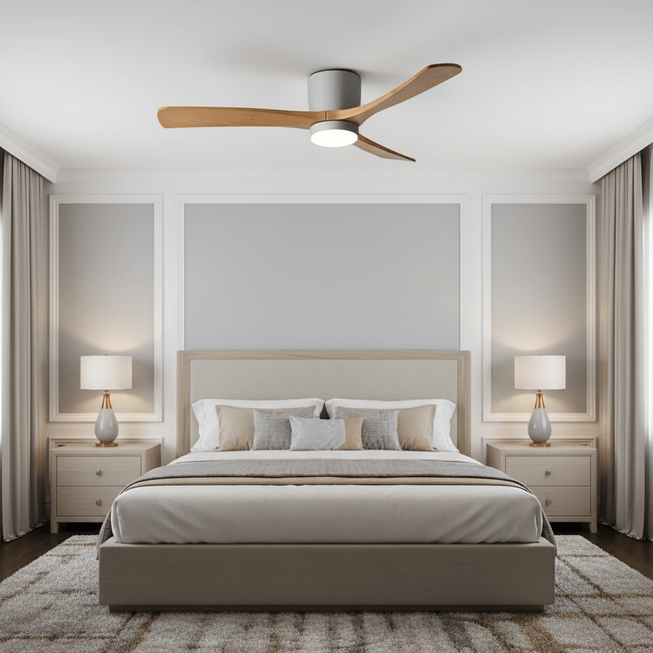 Kaze Solid Wood Quiet DC Ceiling Fan Light for Bedroom & Living Room