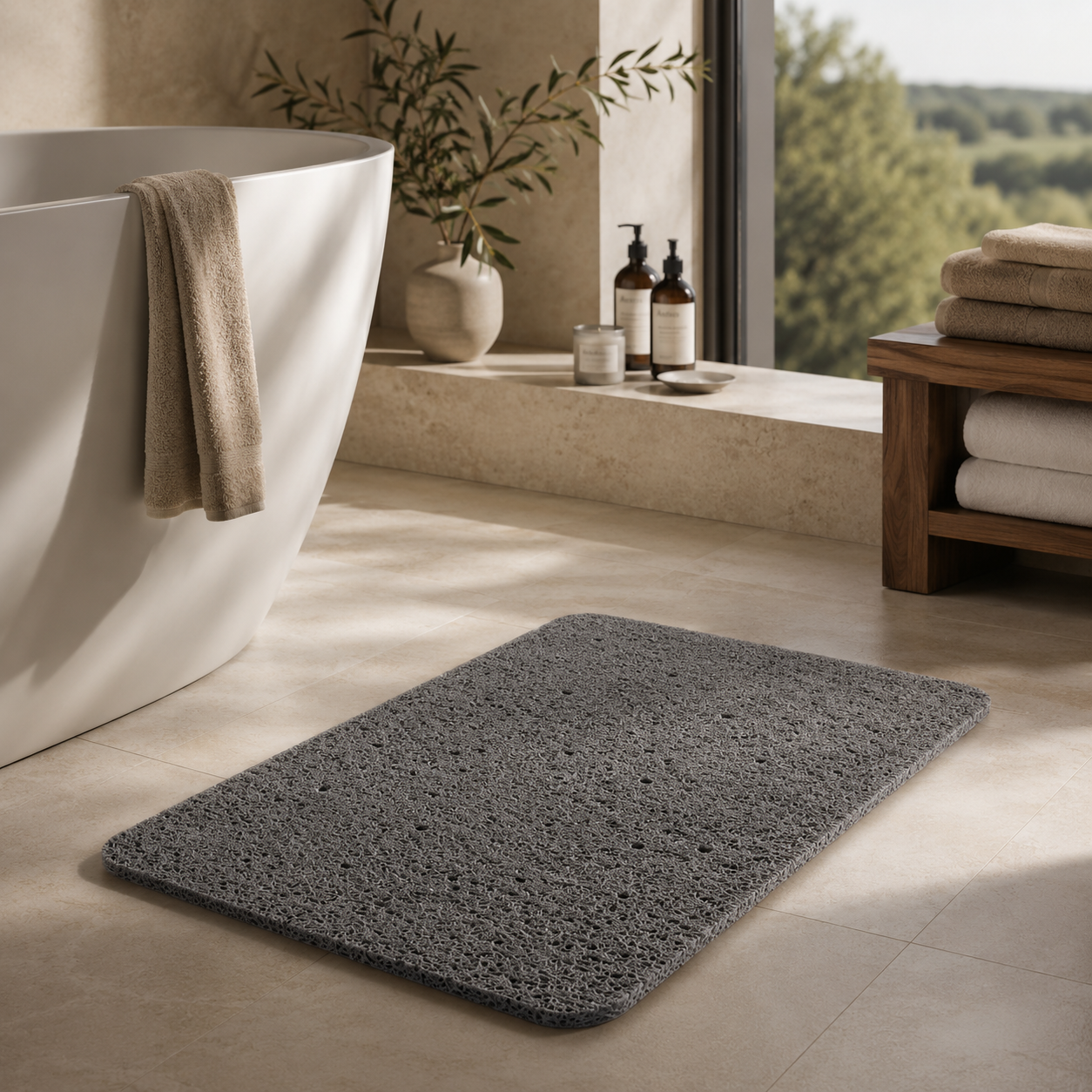 Pietra Cobblestone Embossed Memory Foam Quick Dry Non Slip Bath Mat