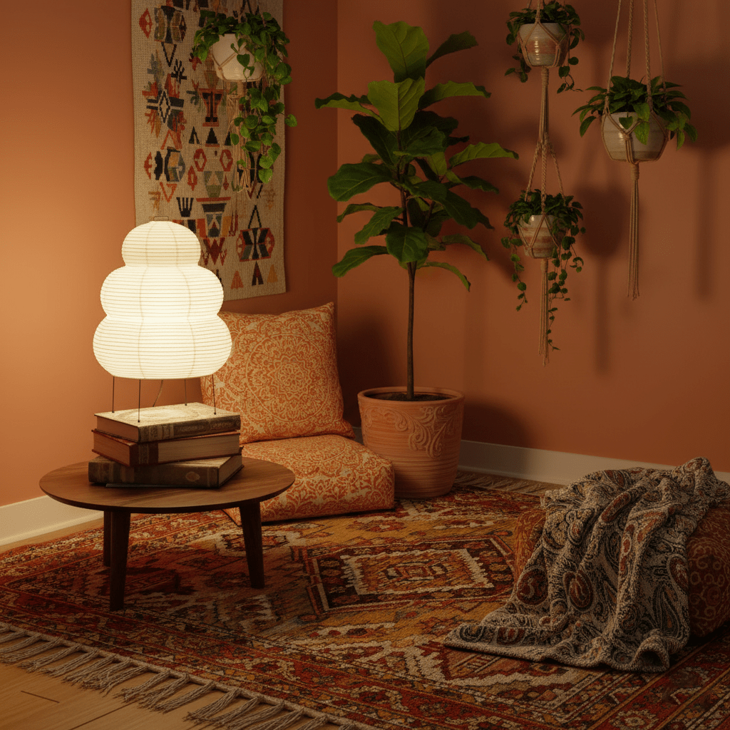 Tsuki Japanese Paper Lantern Table Lamp for Bedside and Living Room