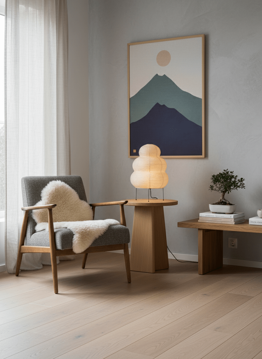 Tsuki Japanese Paper Lantern Table Lamp for Bedside and Living Room