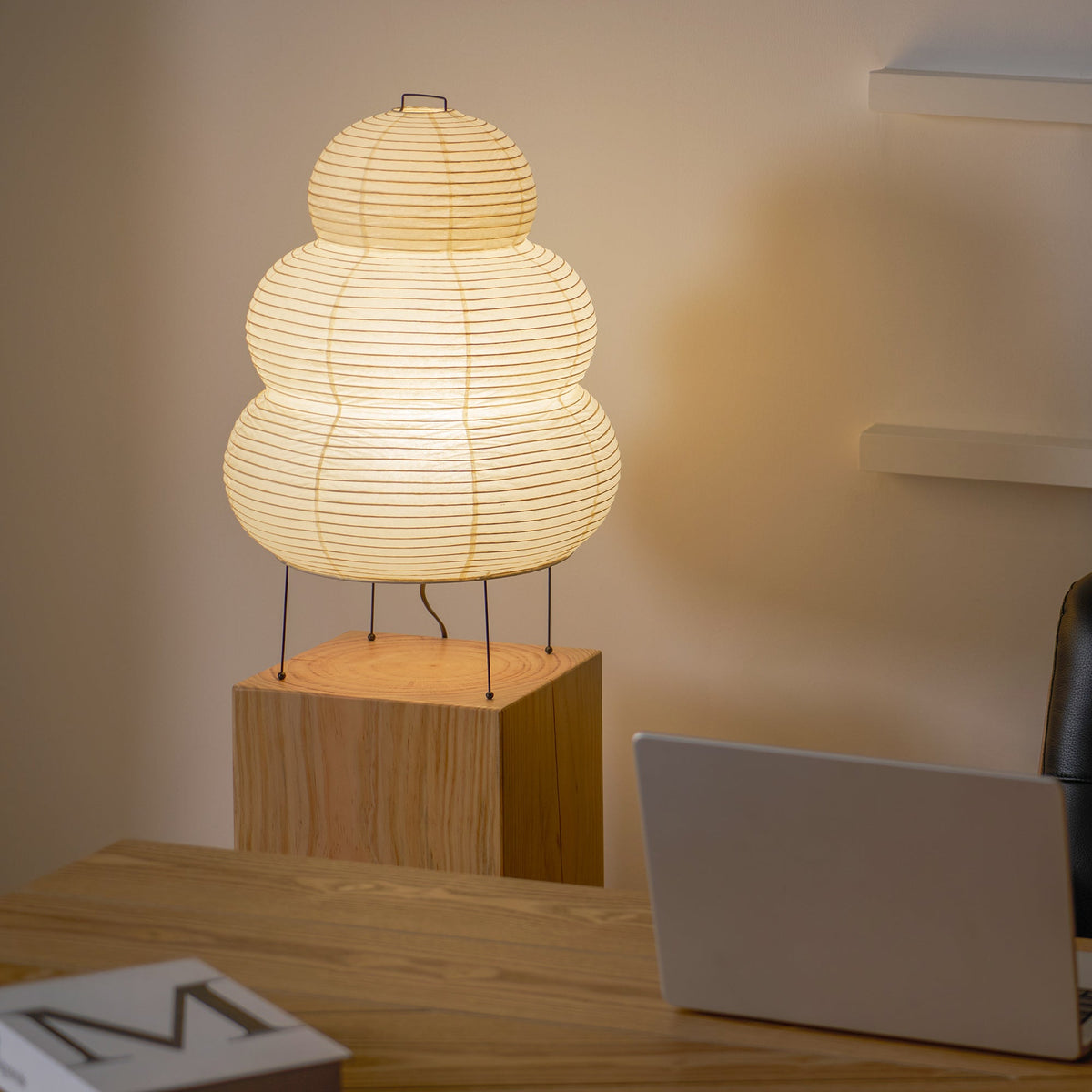 Tsuki Japanese Paper Lantern Table Lamp for Bedside and Living Room