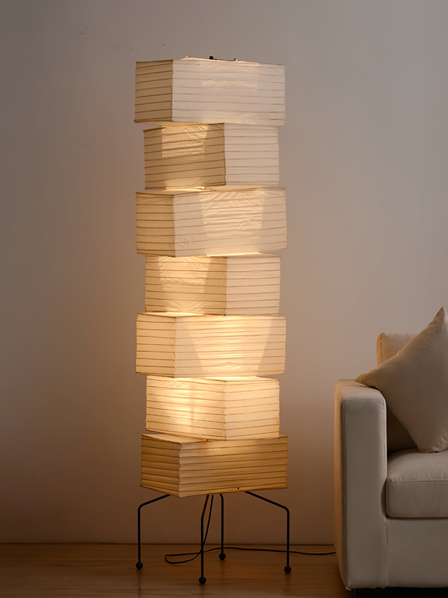 Sora Rice Stacked Paper Floor Lamp for Living Room & Bedroom