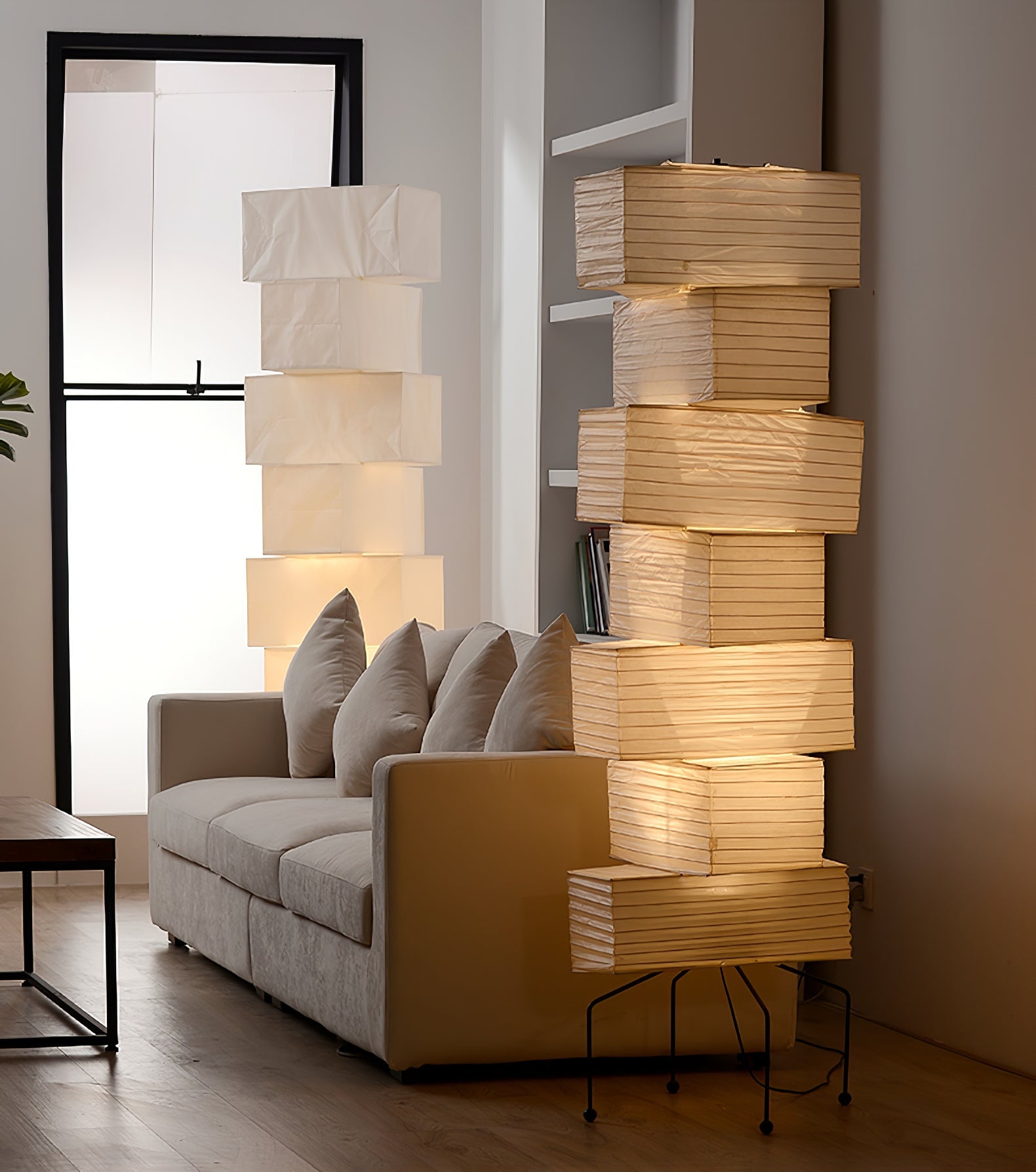 Sora Rice Stacked Paper Floor Lamp for Living Room & Bedroom
