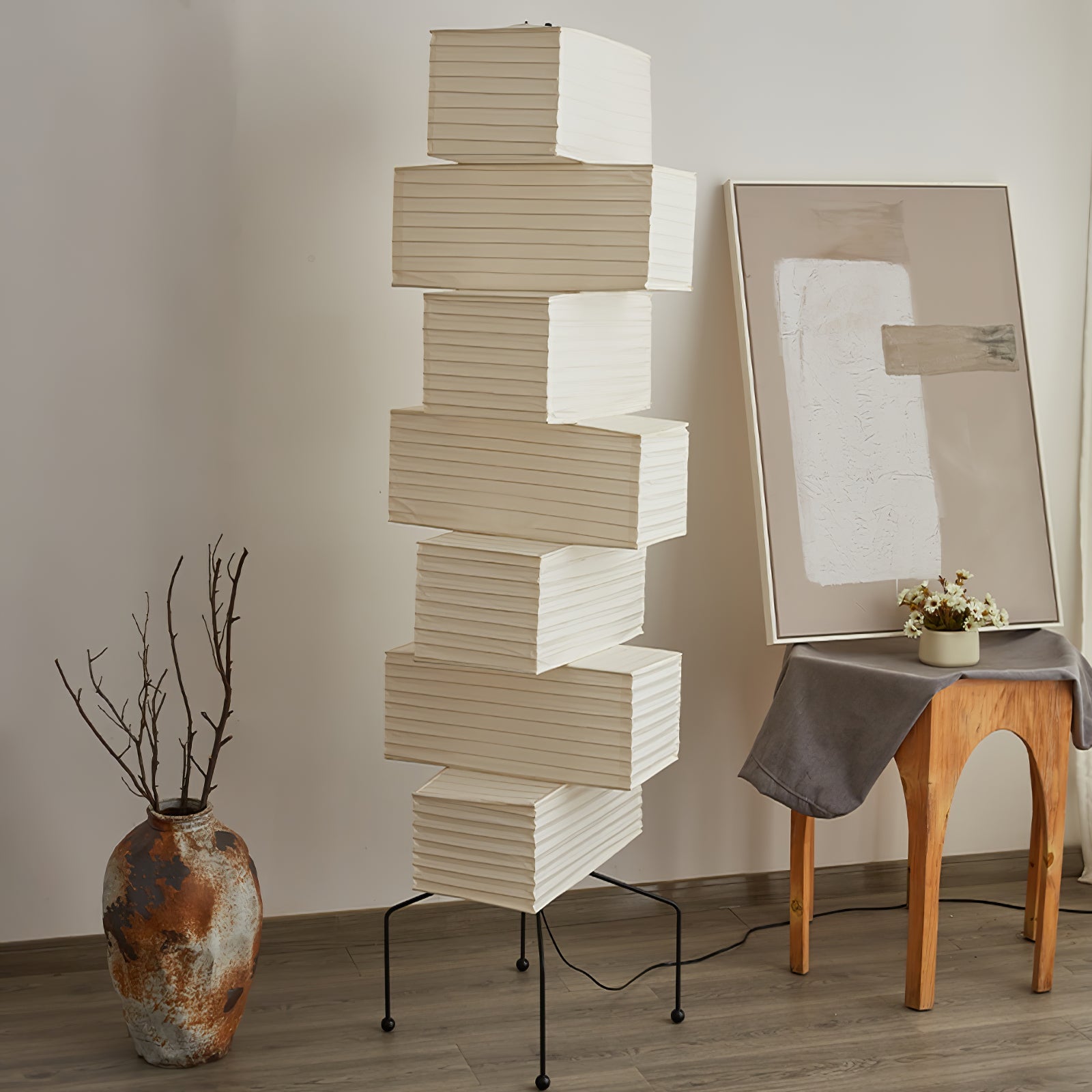 Sora Rice Stacked Paper Floor Lamp for Living Room & Bedroom