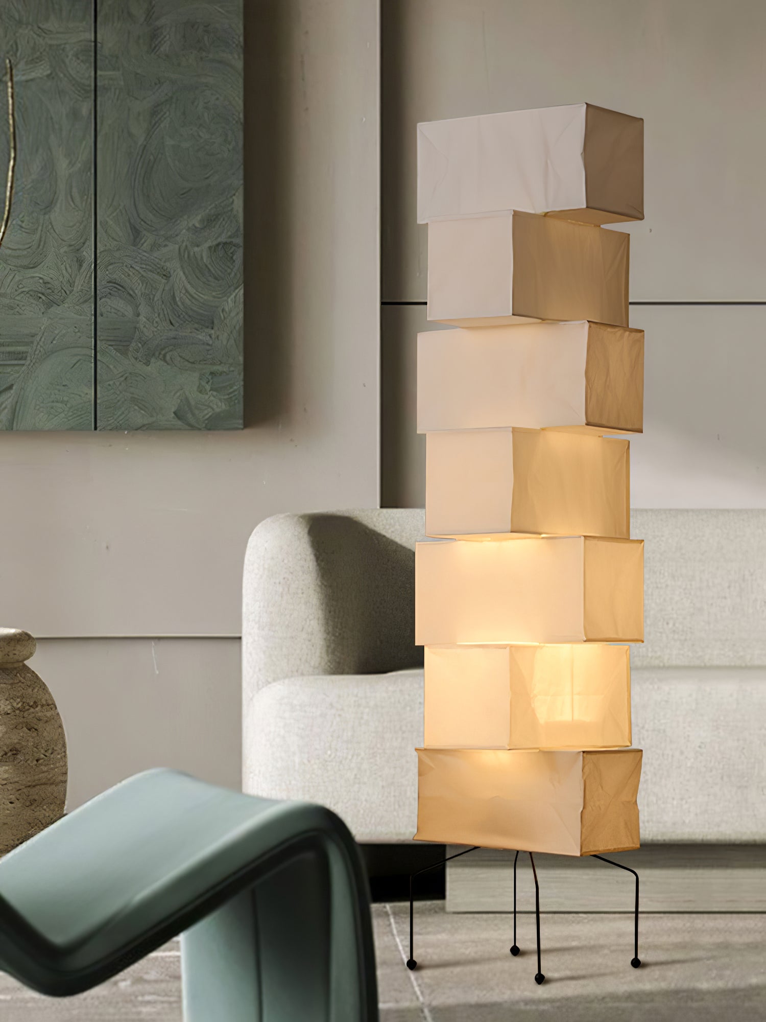 Sora Rice Stacked Paper Floor Lamp for Living Room & Bedroom