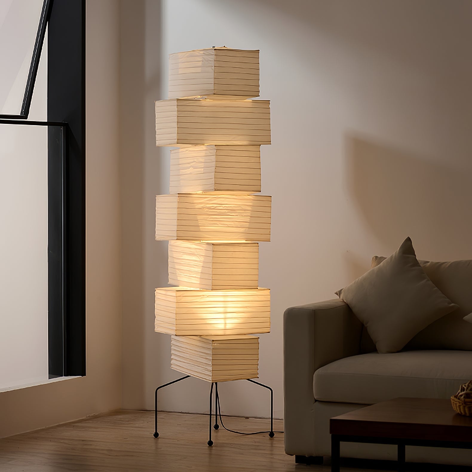 Sora Rice Stacked Paper Floor Lamp for Living Room & Bedroom