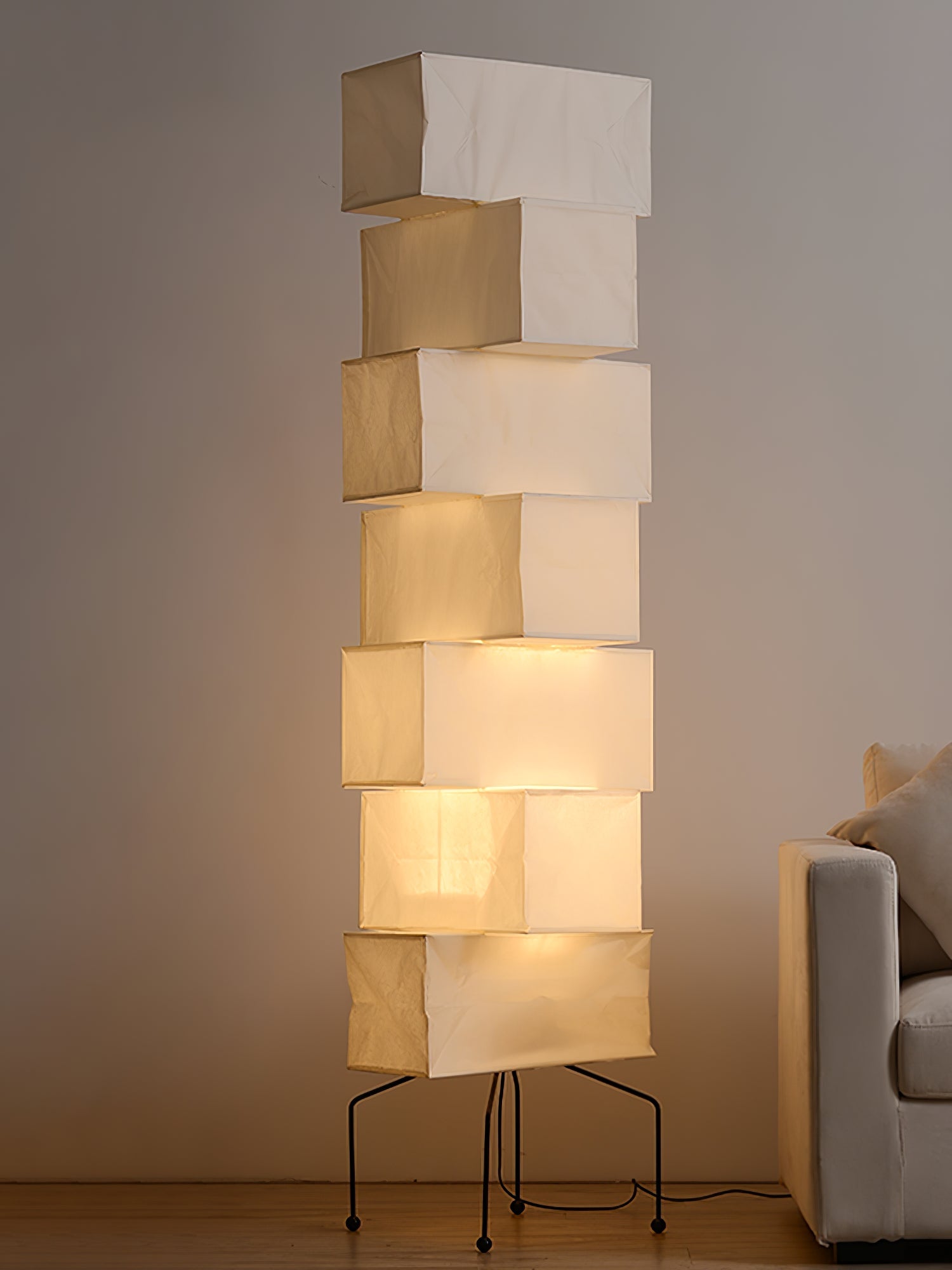 Sora Rice Stacked Paper Floor Lamp for Living Room & Bedroom