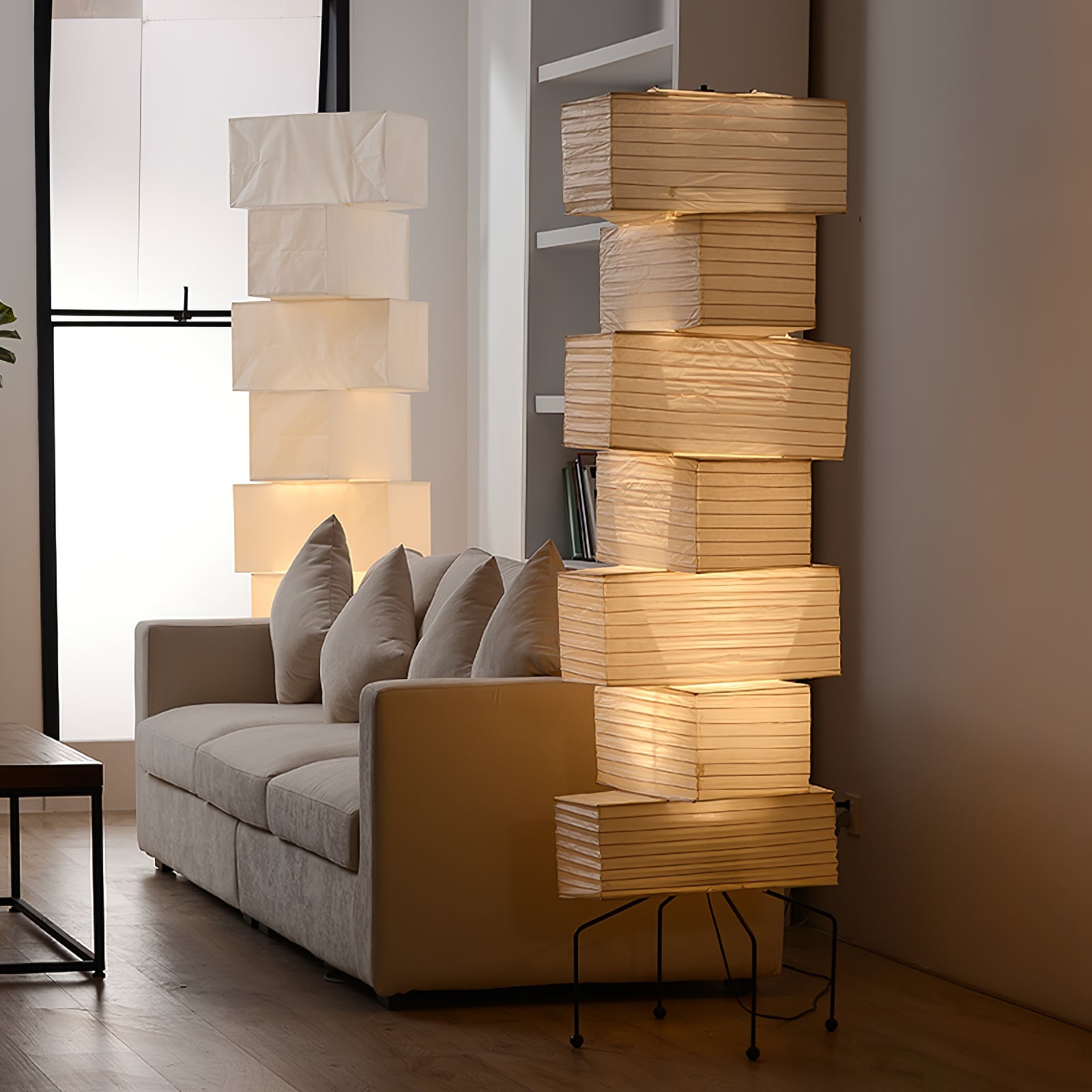 Sora Rice Stacked Paper Floor Lamp for Living Room & Bedroom