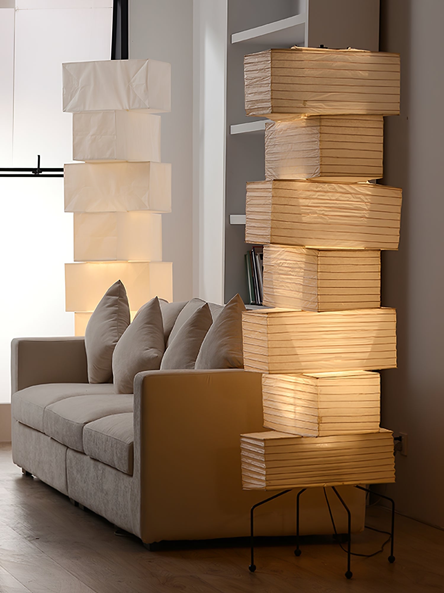 Sora Rice Stacked Paper Floor Lamp for Living Room & Bedroom