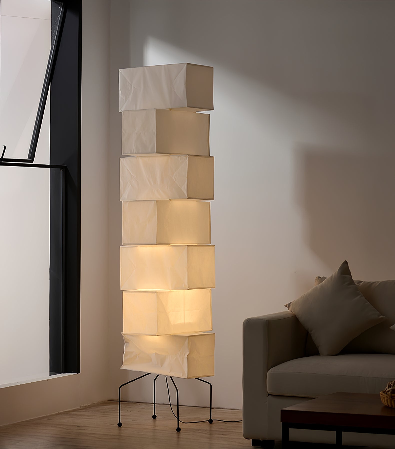Sora Rice Stacked Paper Floor Lamp for Living Room & Bedroom