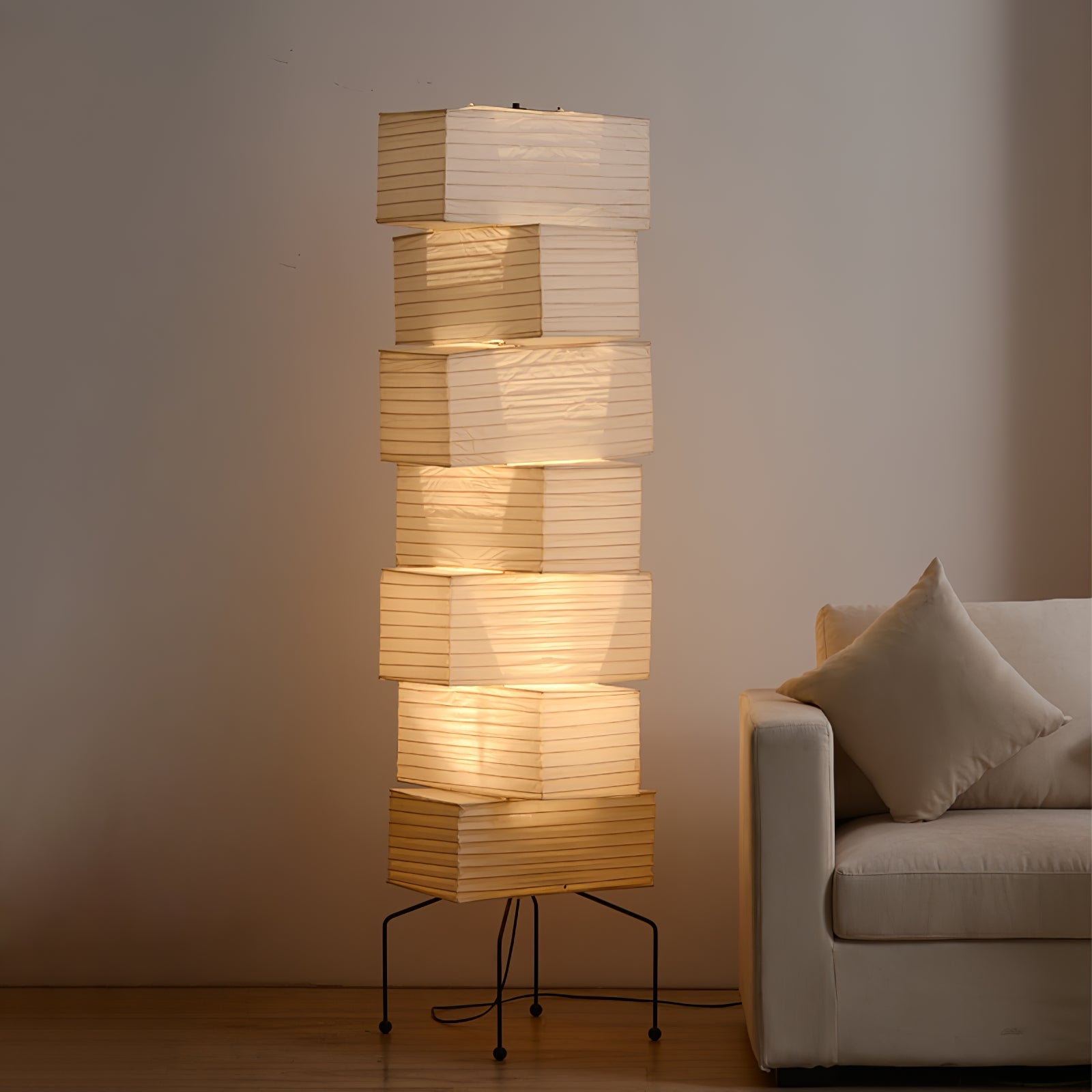 Sora Rice Stacked Paper Floor Lamp for Living Room & Bedroom