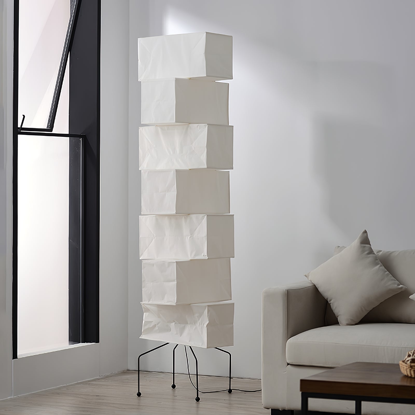 Sora Rice Stacked Paper Floor Lamp for Living Room & Bedroom