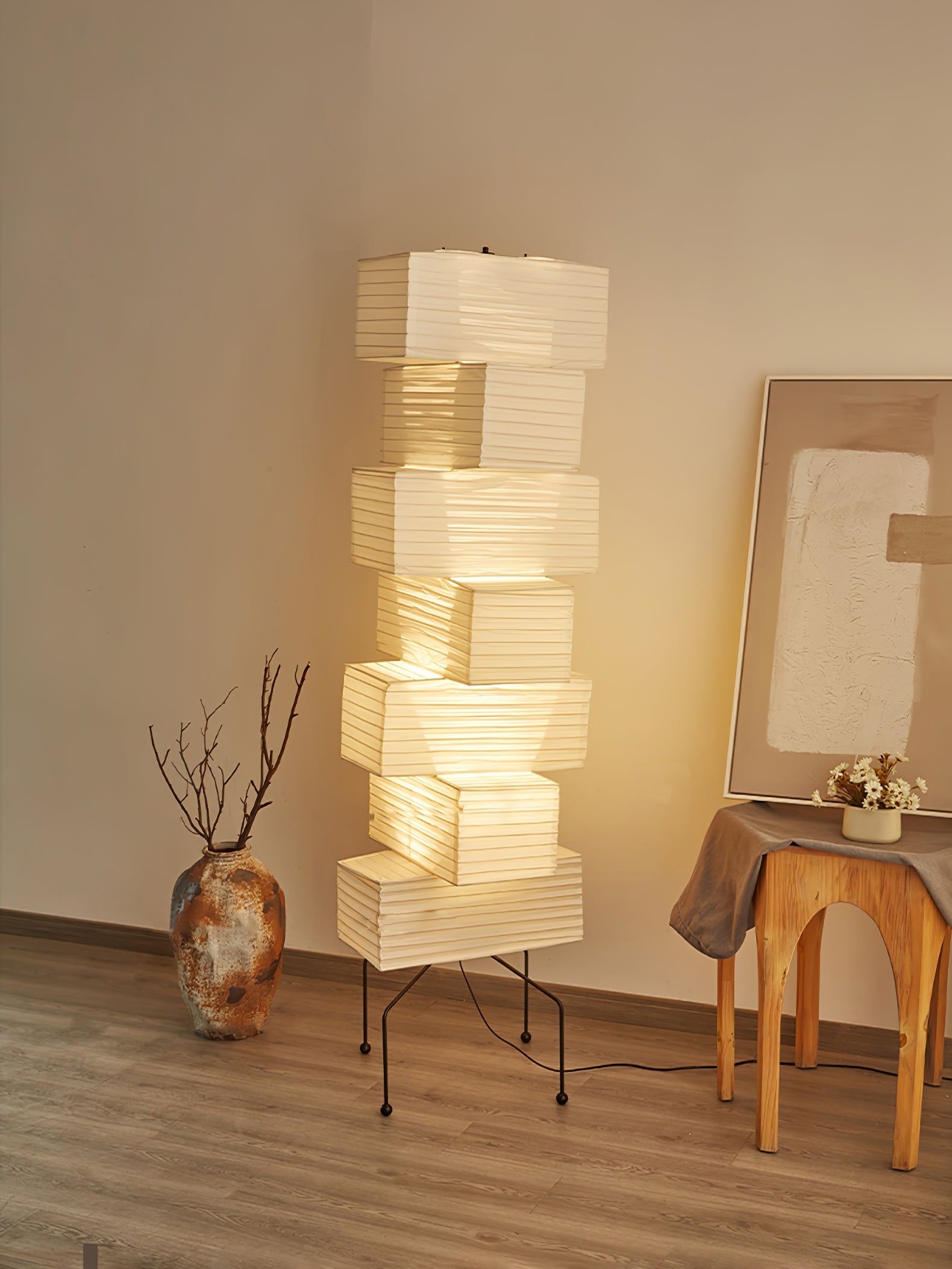 Sora Rice Stacked Paper Floor Lamp for Living Room & Bedroom