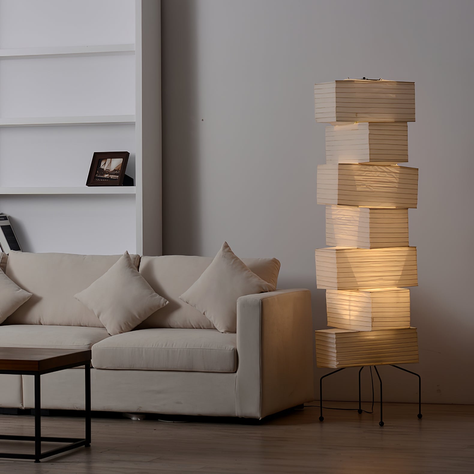 Sora Rice Stacked Paper Floor Lamp for Living Room & Bedroom