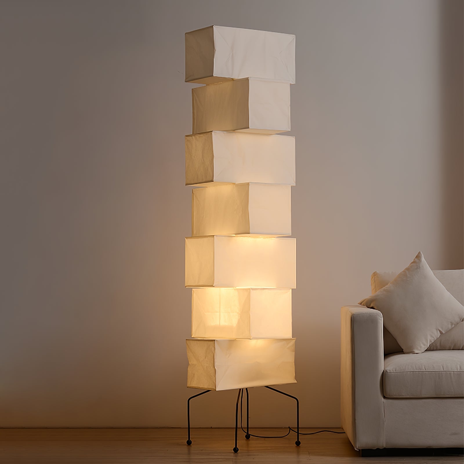 Sora Rice Stacked Paper Floor Lamp for Living Room & Bedroom