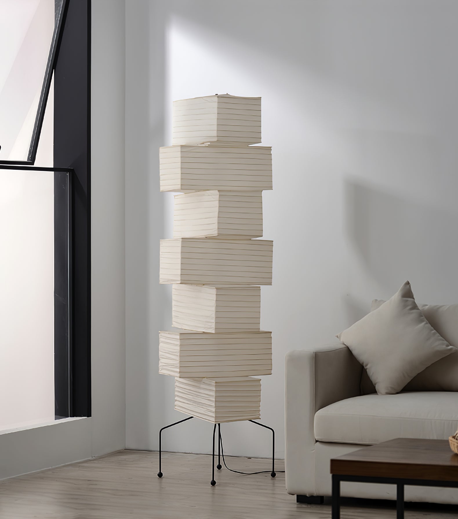 Sora Rice Stacked Paper Floor Lamp for Living Room & Bedroom