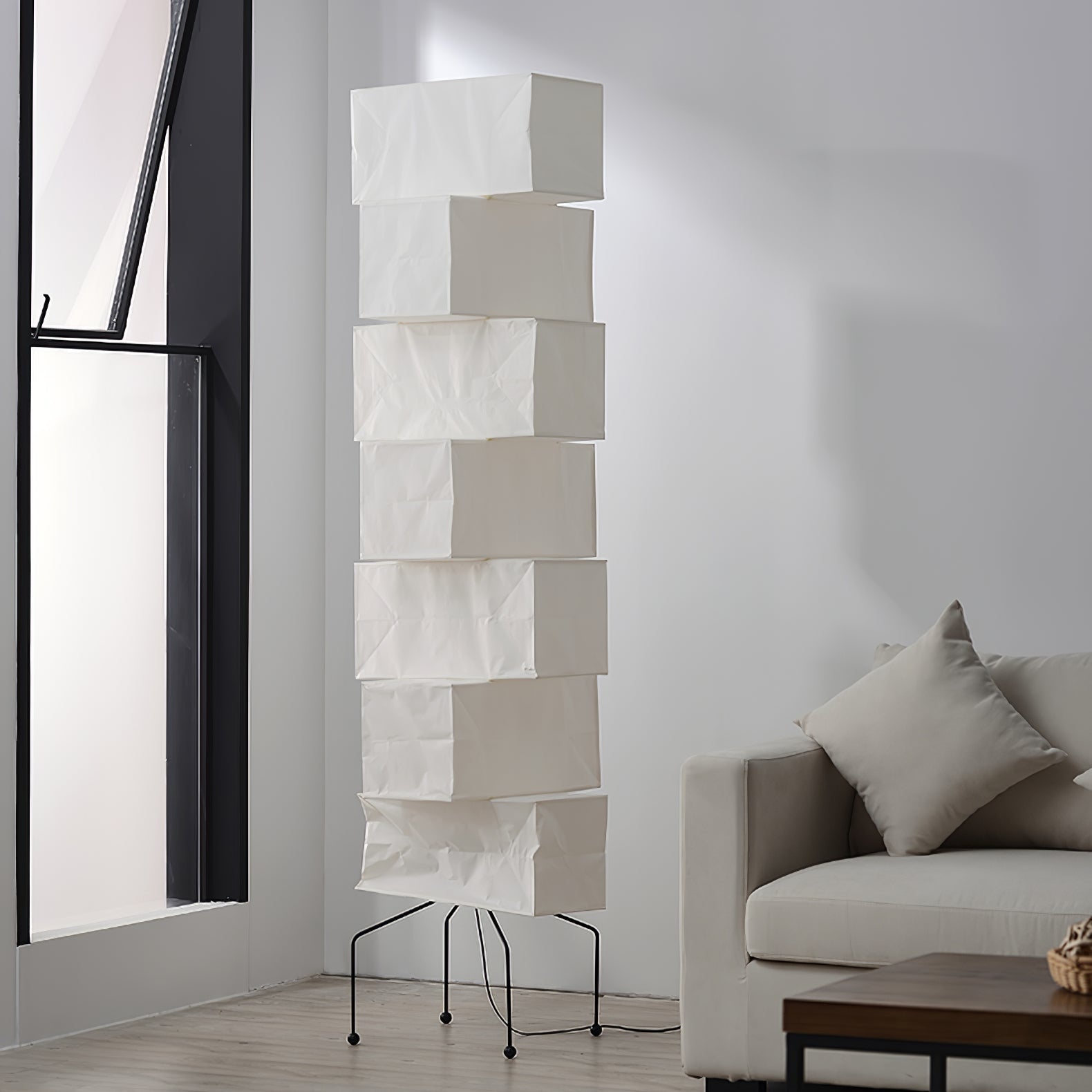 Sora Rice Stacked Paper Floor Lamp for Living Room & Bedroom