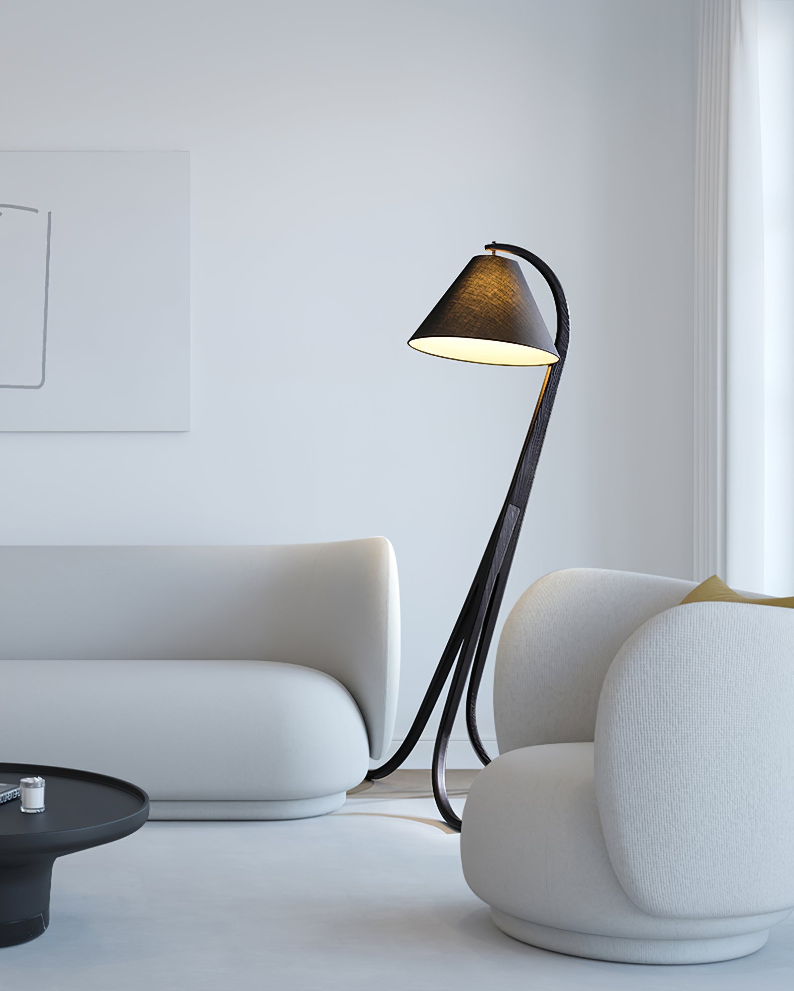 Bowen Curved Wood Arc Floor Lamp with Cone Shade for Living Room Study