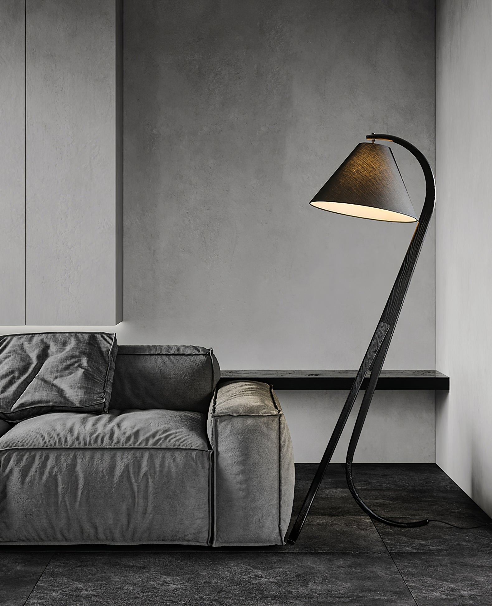 Bowen Curved Wood Arc Floor Lamp with Cone Shade for Living Room Study