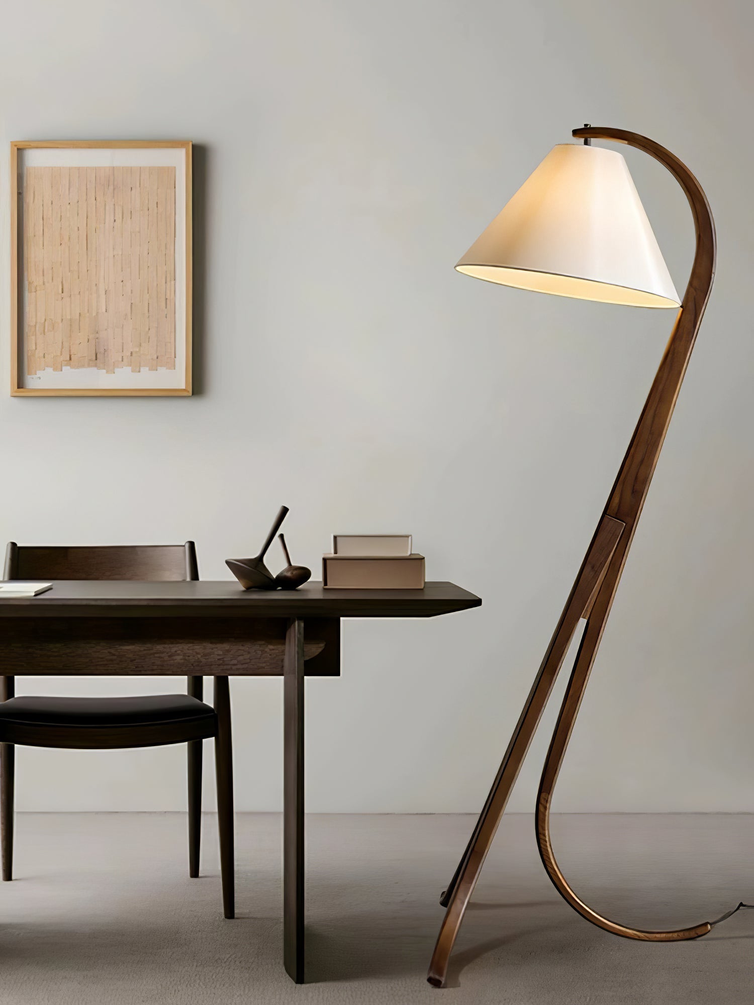 Bowen Curved Wood Arc Floor Lamp with Cone Shade for Living Room Study
