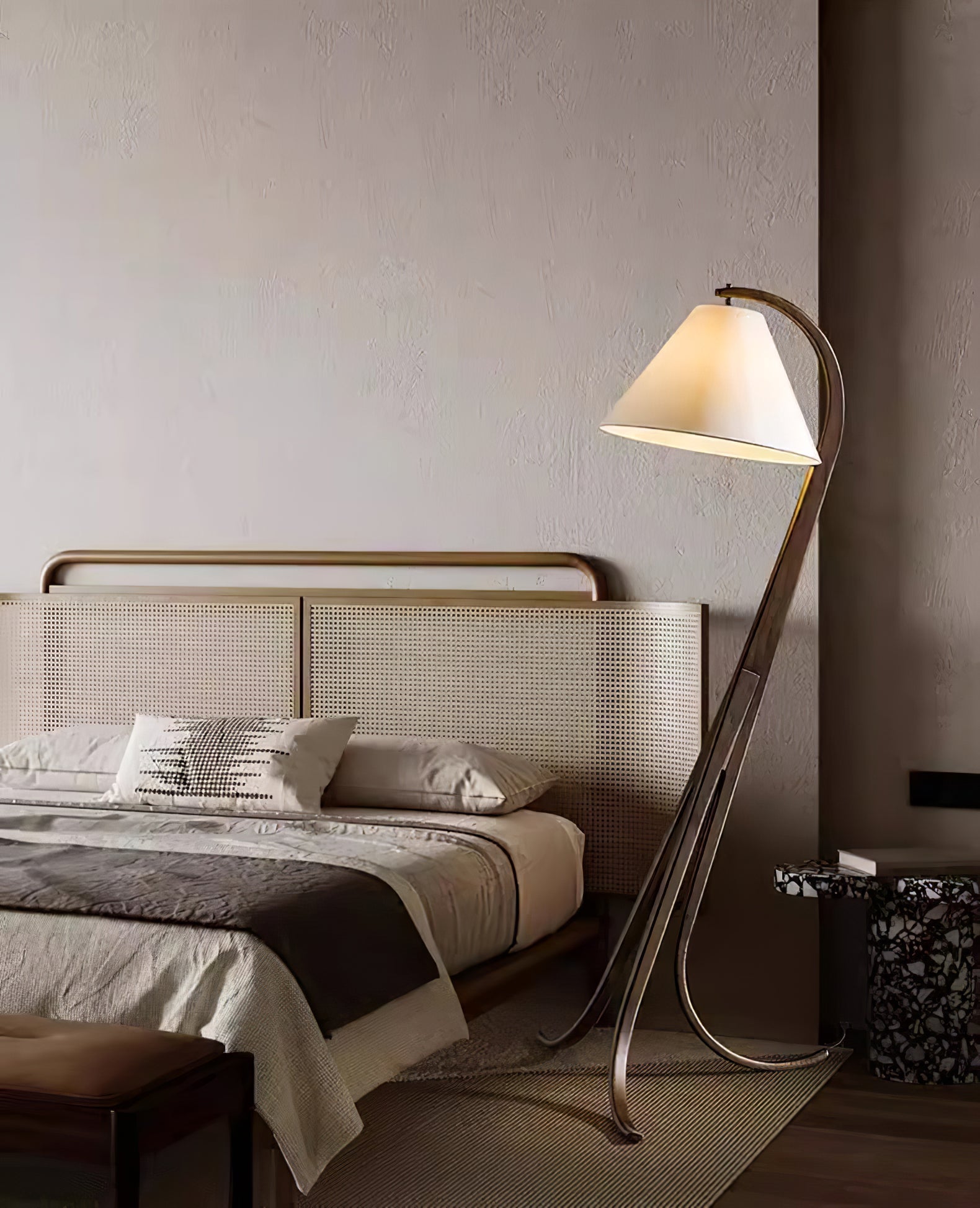 Bowen Curved Wood Arc Floor Lamp with Cone Shade for Living Room Study