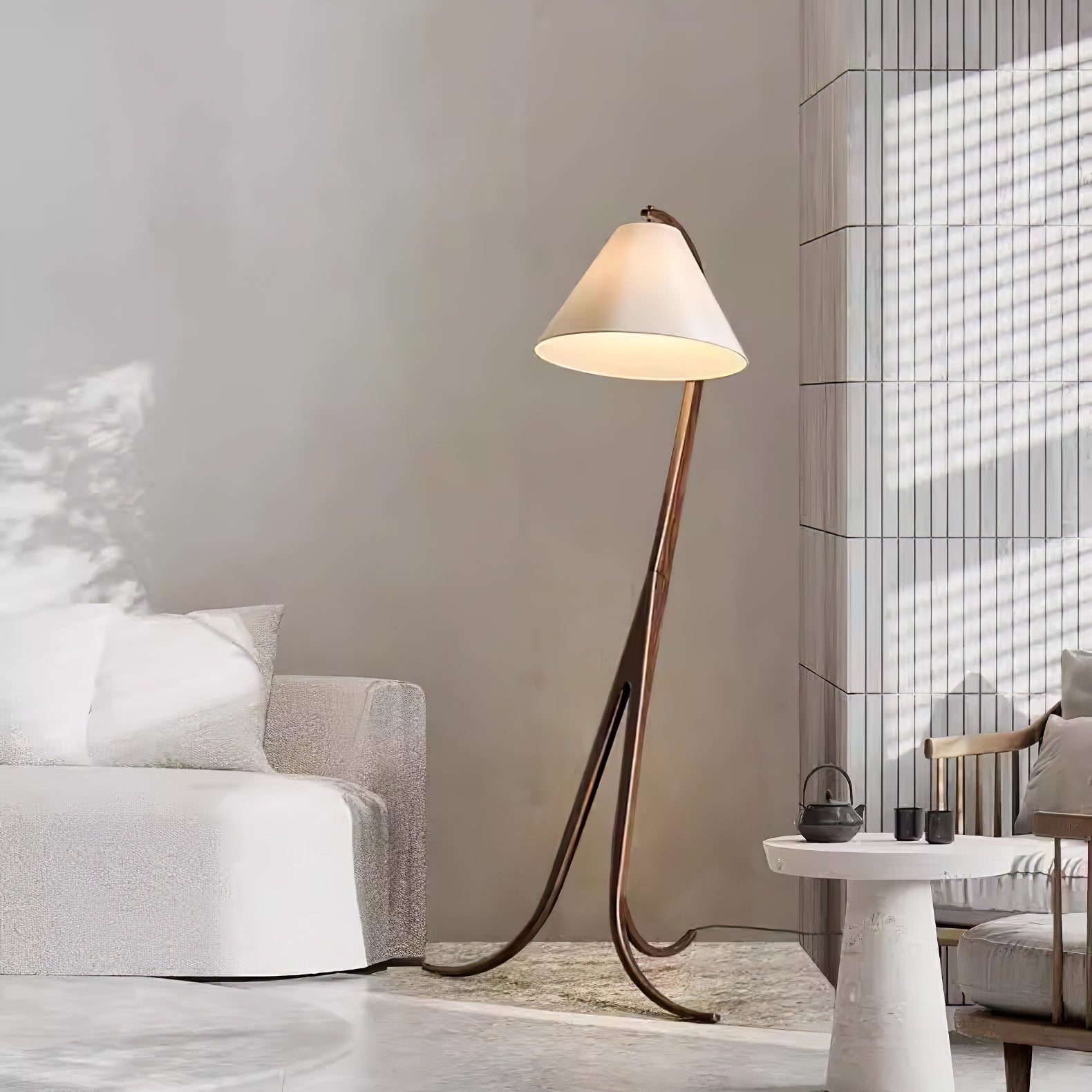 Bowen Curved Wood Arc Floor Lamp with Cone Shade for Living Room Study