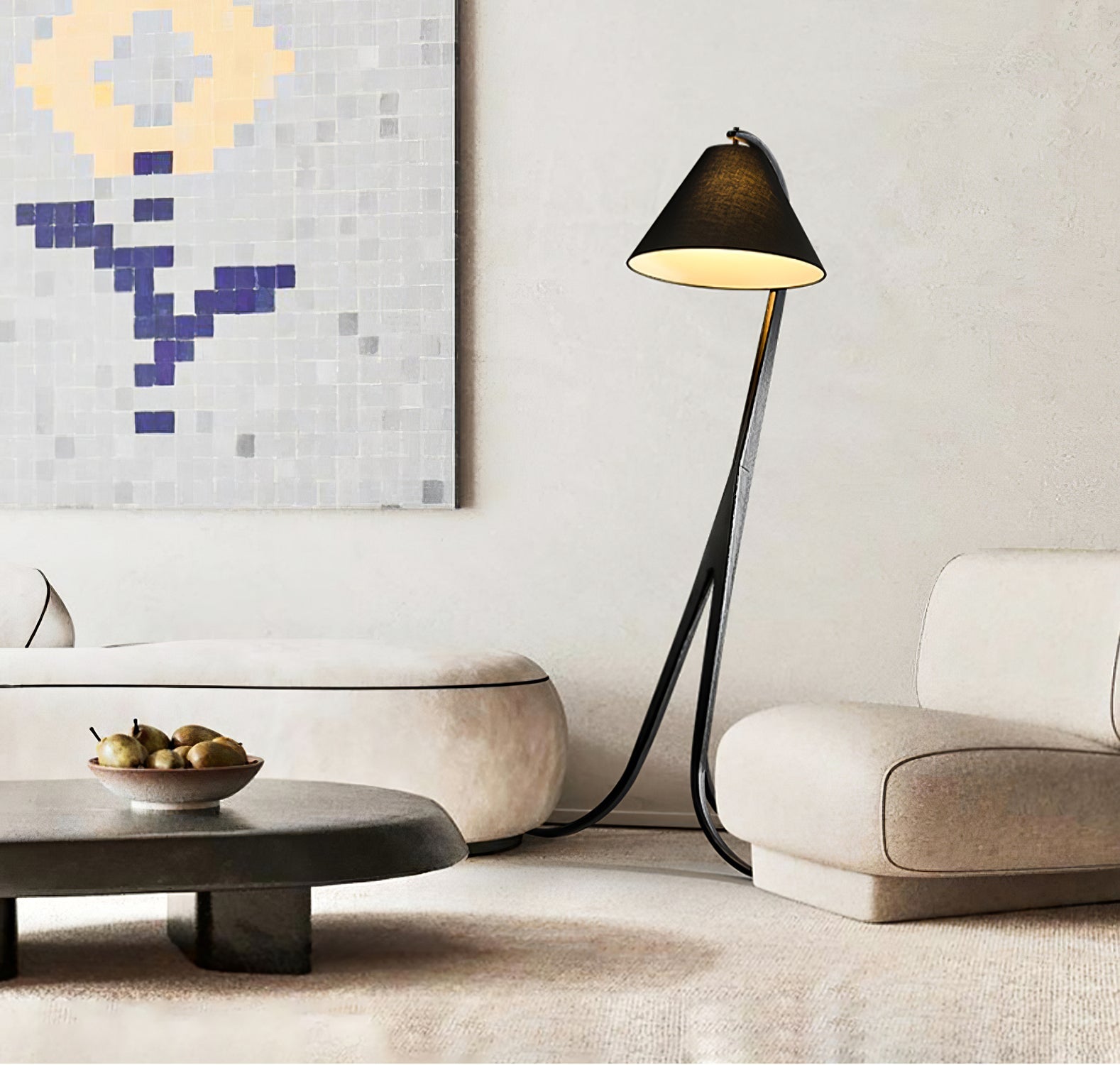 Bowen Curved Wood Arc Floor Lamp with Cone Shade for Living Room Study