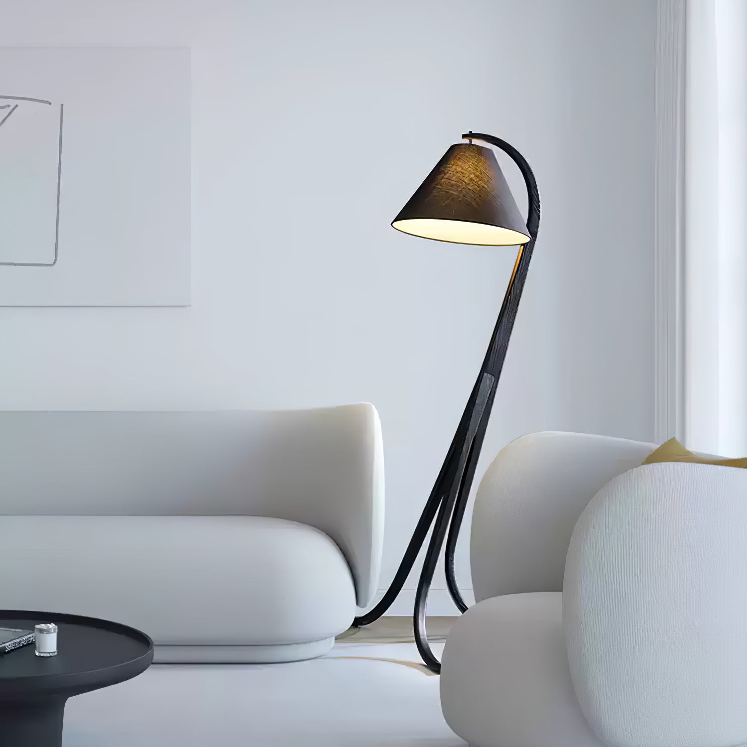 Bowen Curved Wood Arc Floor Lamp with Cone Shade for Living Room Study