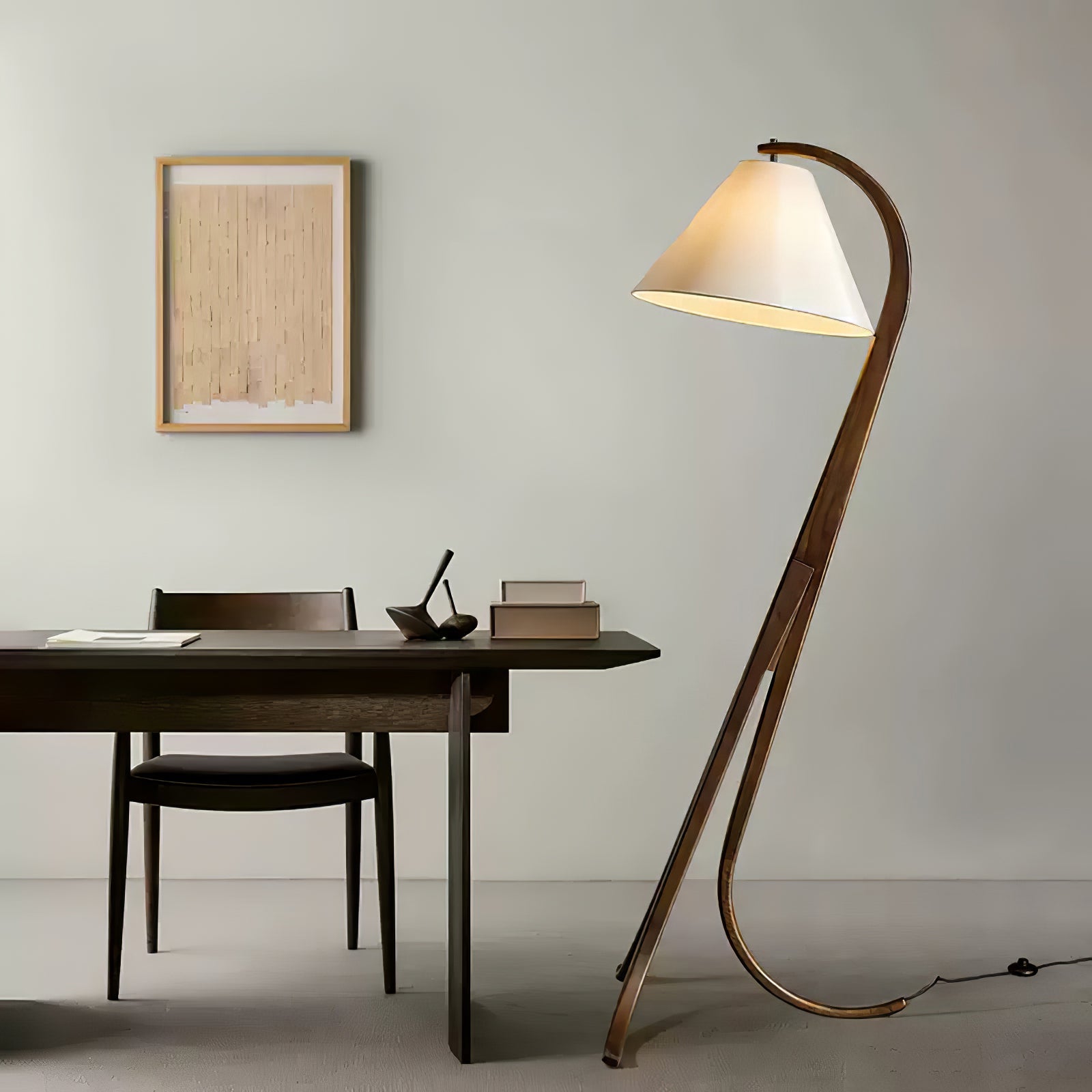 Bowen Curved Wood Arc Floor Lamp with Cone Shade for Living Room Study
