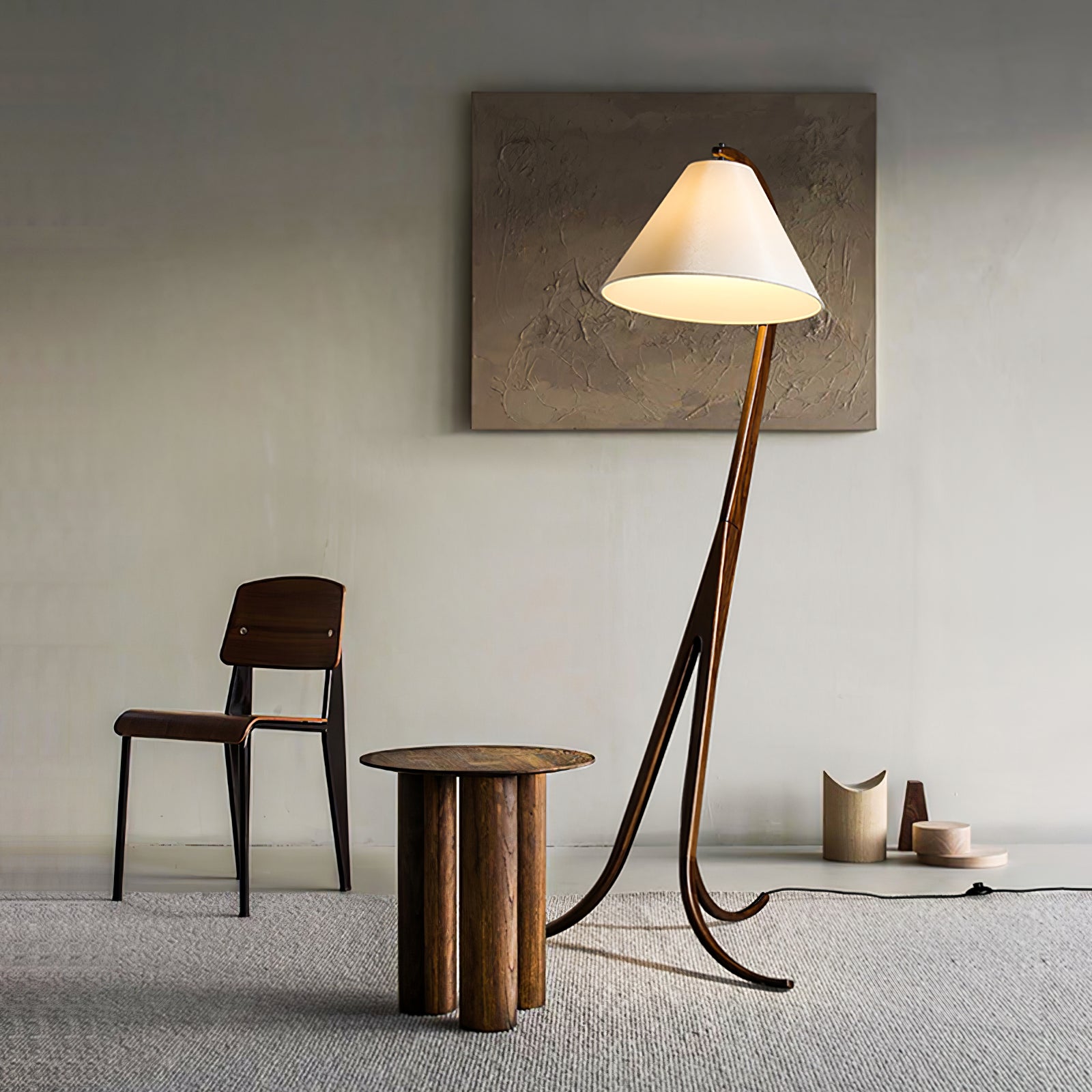 Bowen Curved Wood Arc Floor Lamp with Cone Shade for Living Room Study
