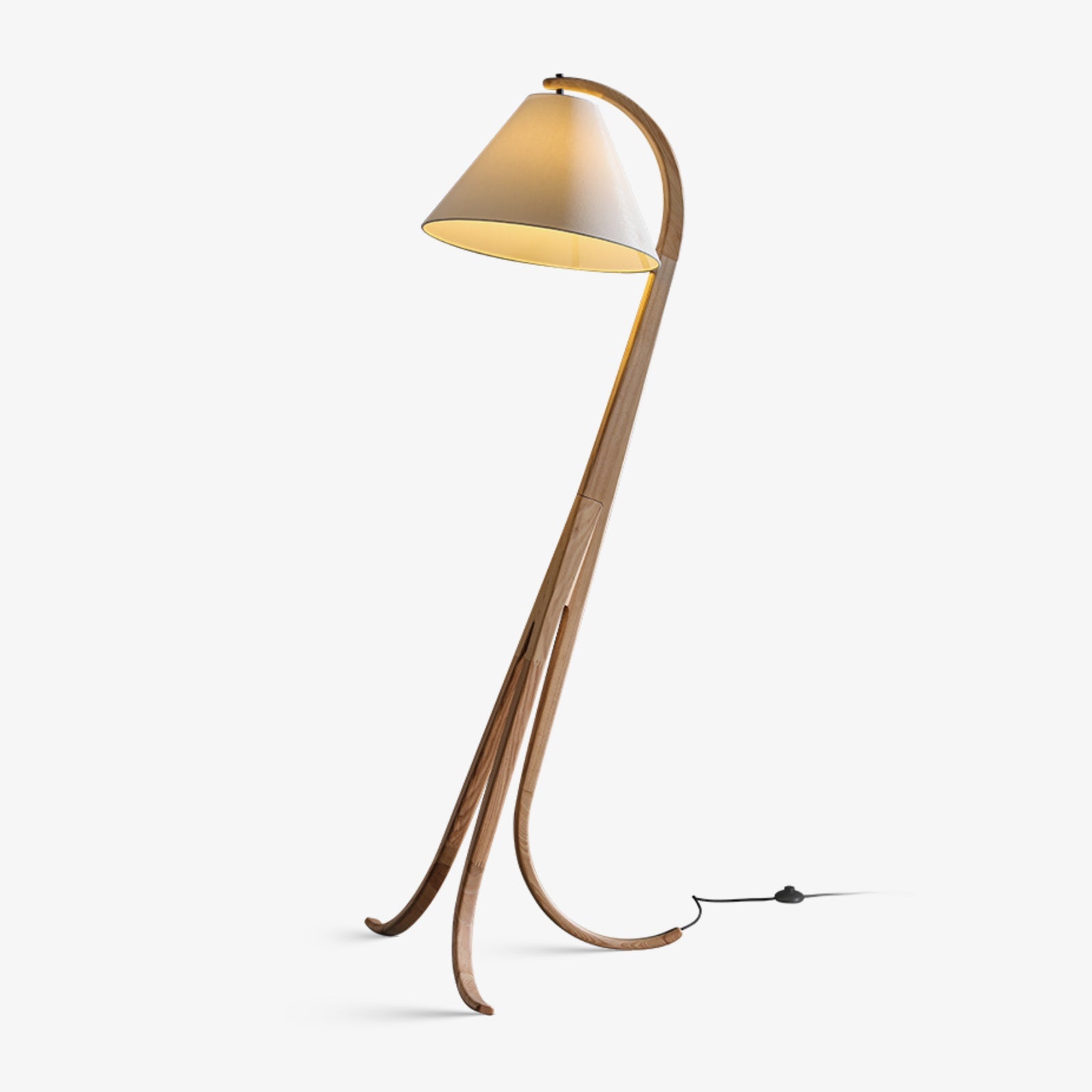Bowen Curved Wood Arc Floor Lamp with Cone Shade for Living Room Study