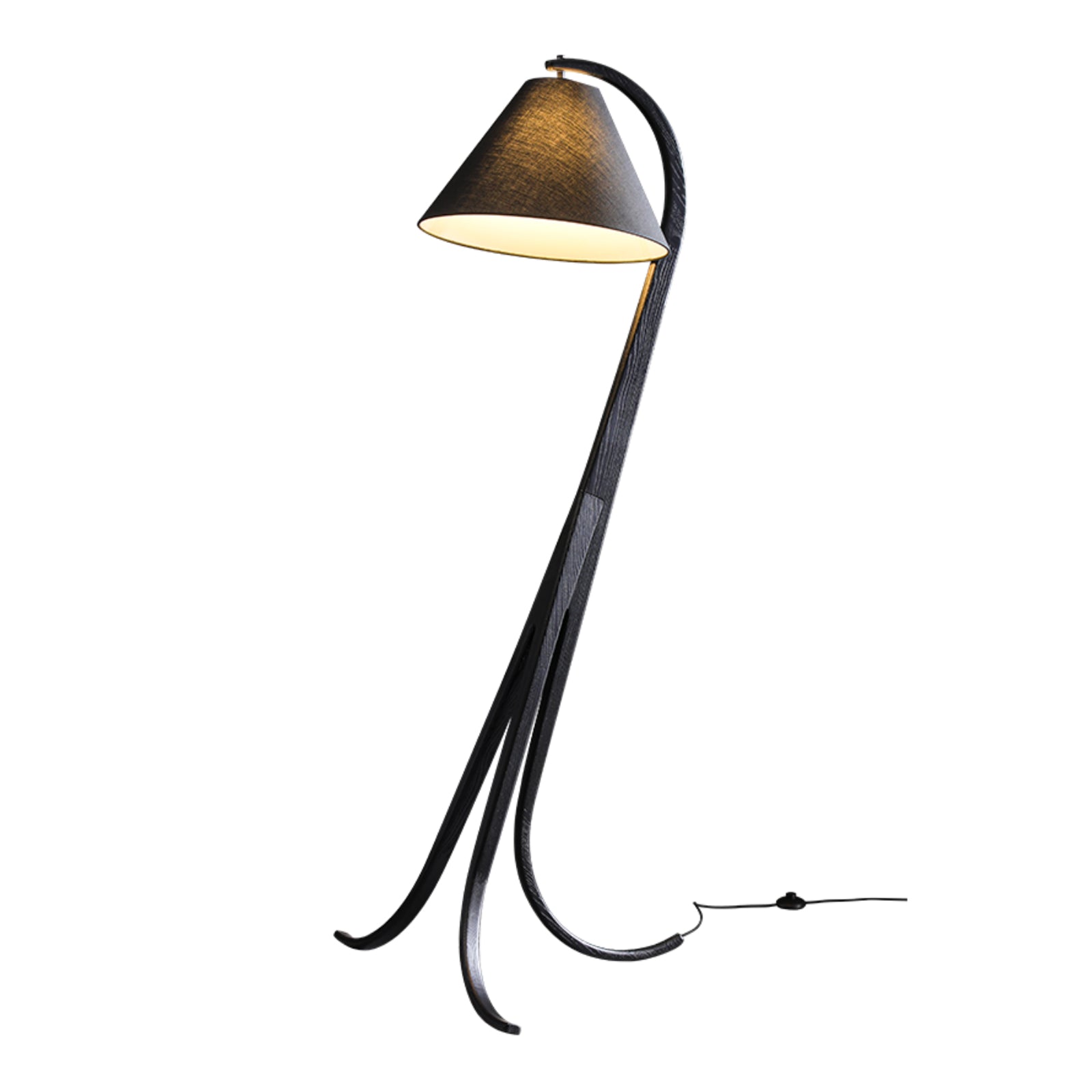 Bowen Curved Wood Arc Floor Lamp with Cone Shade for Living Room Study