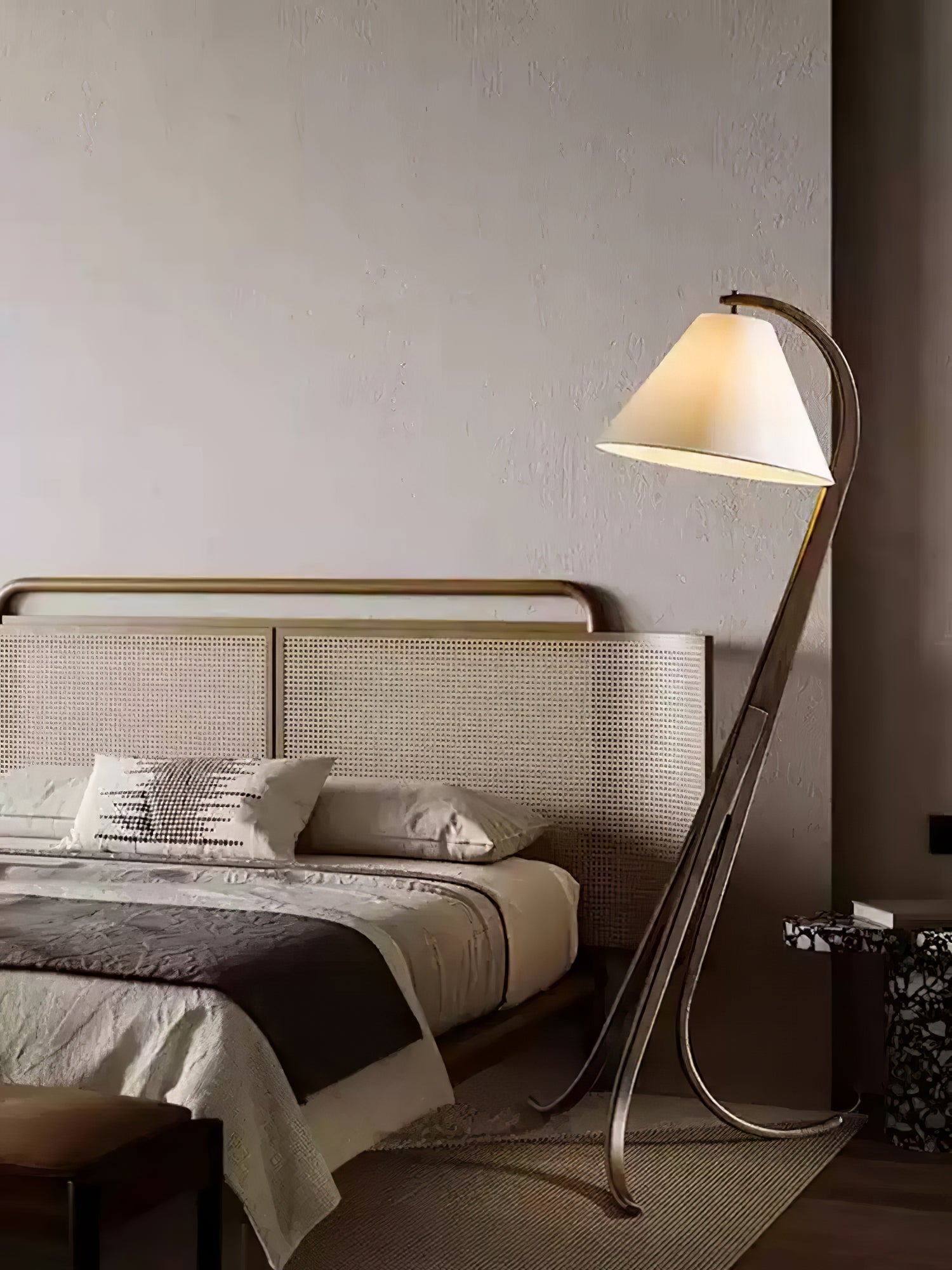 Bowen Curved Wood Arc Floor Lamp with Cone Shade for Living Room Study
