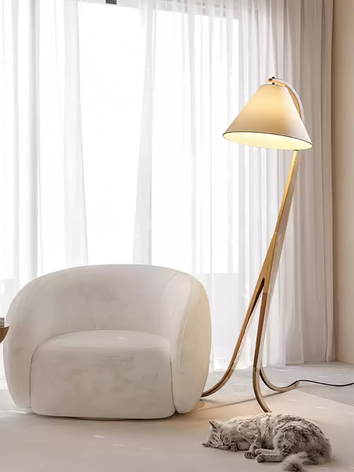 Bowen Curved Wood Arc Floor Lamp with Cone Shade for Living Room Study