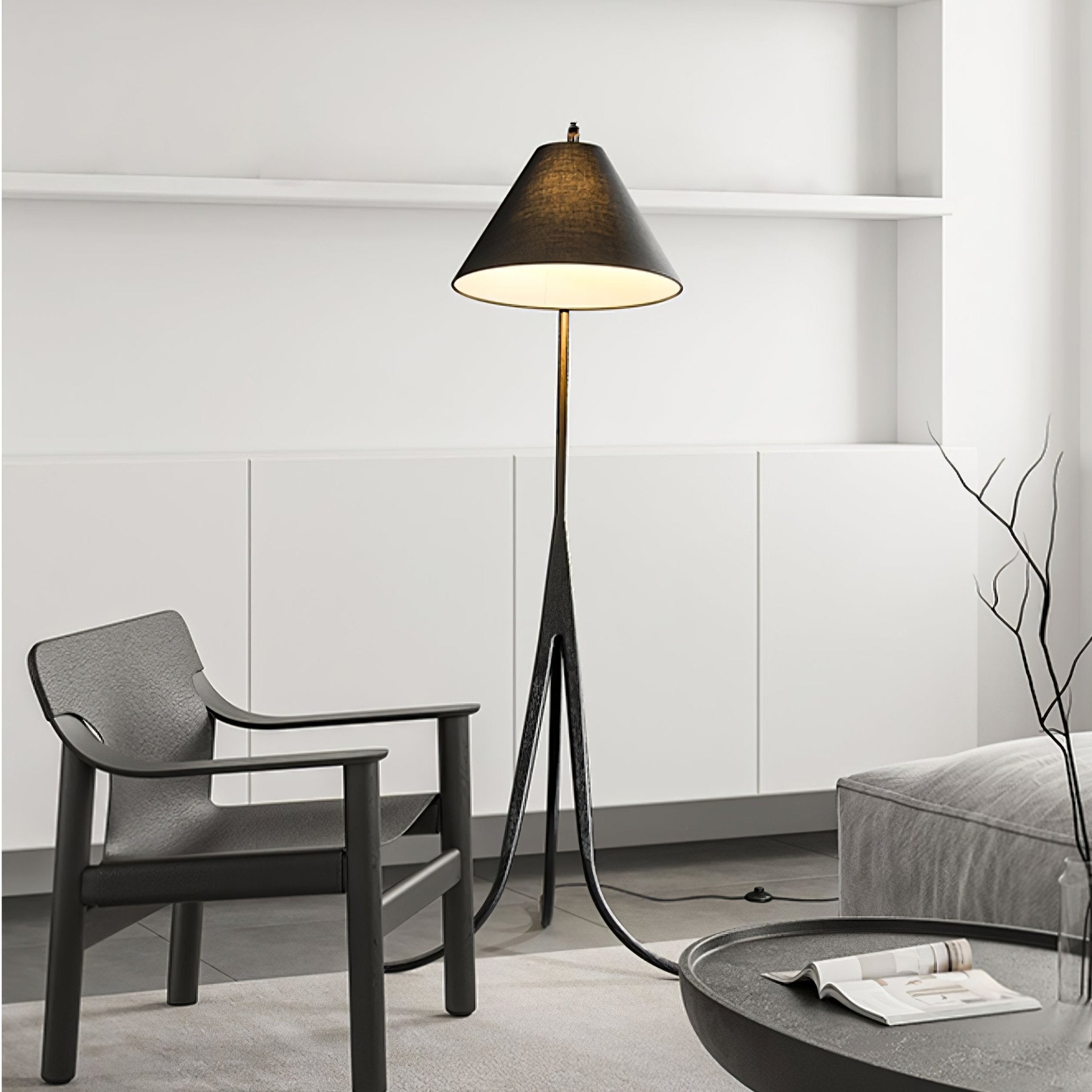 Bowen Curved Wood Arc Floor Lamp with Cone Shade for Living Room Study