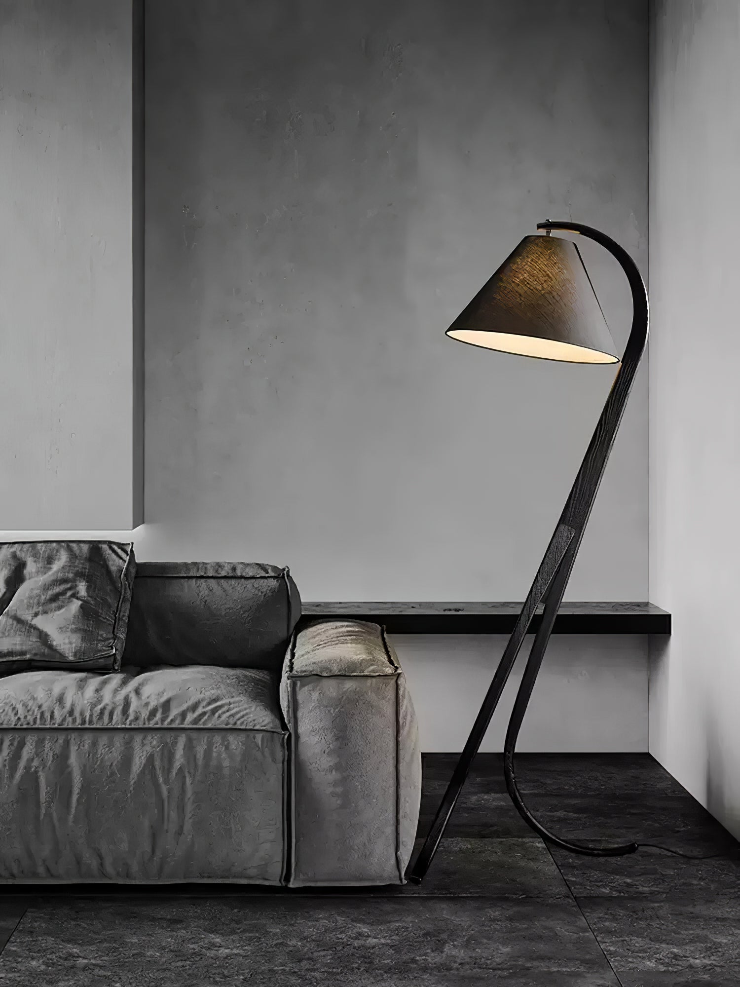 Bowen Curved Wood Arc Floor Lamp with Cone Shade for Living Room Study