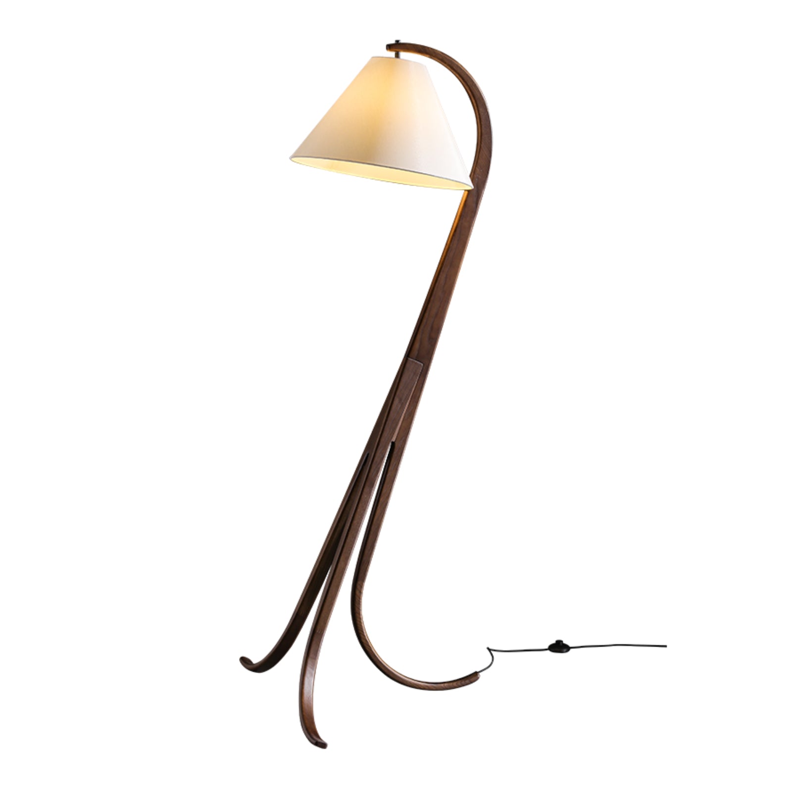 Bowen Curved Wood Arc Floor Lamp with Cone Shade for Living Room Study