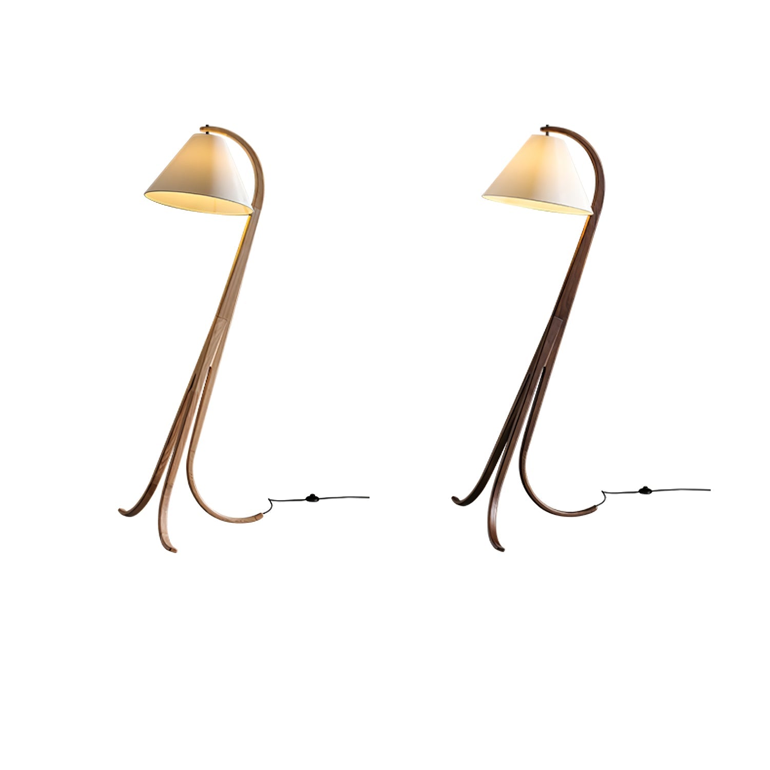 Bowen Curved Wood Arc Floor Lamp with Cone Shade for Living Room Study