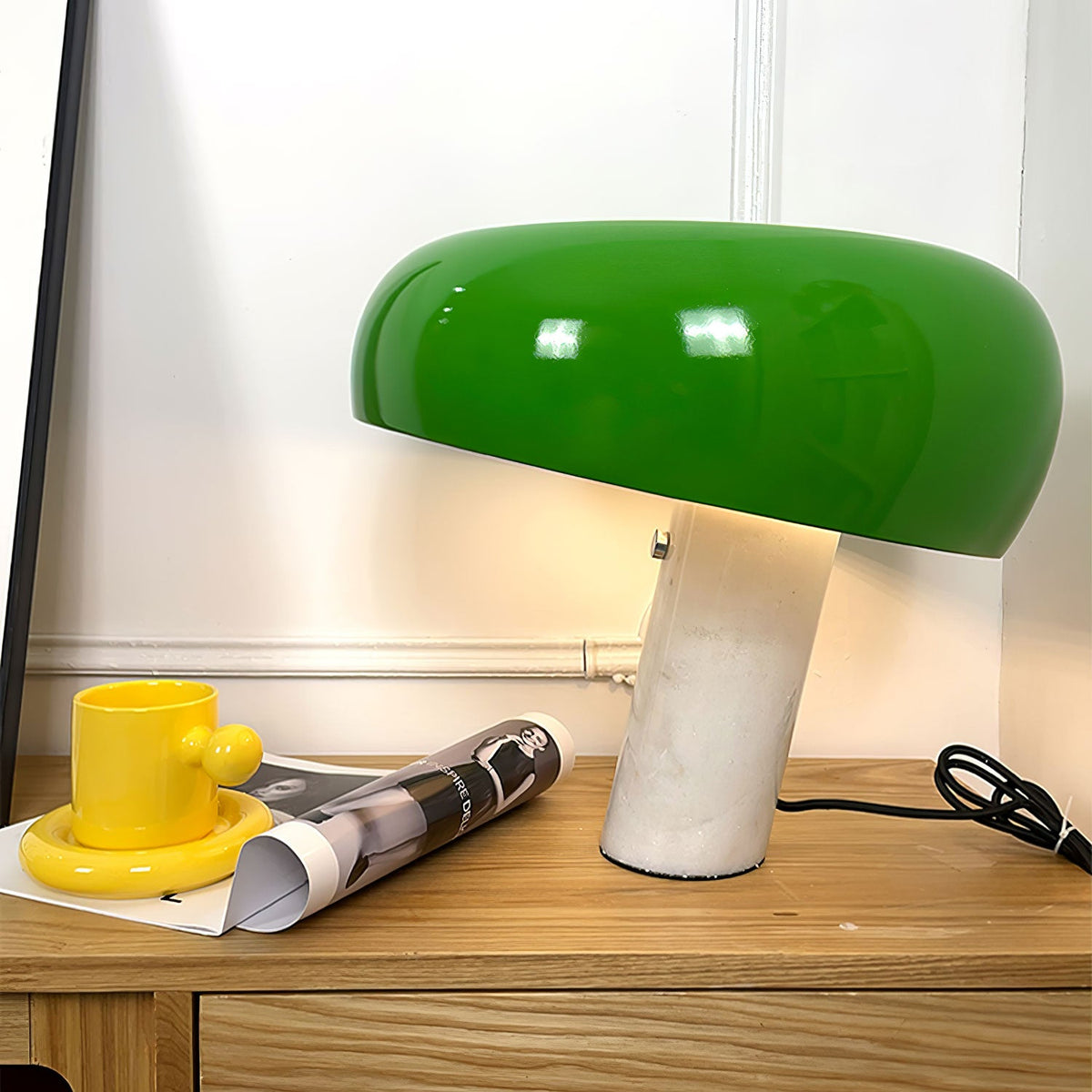 Marmo Italian Carrara Marble Table Lamp with Glazed Metal Reflector
